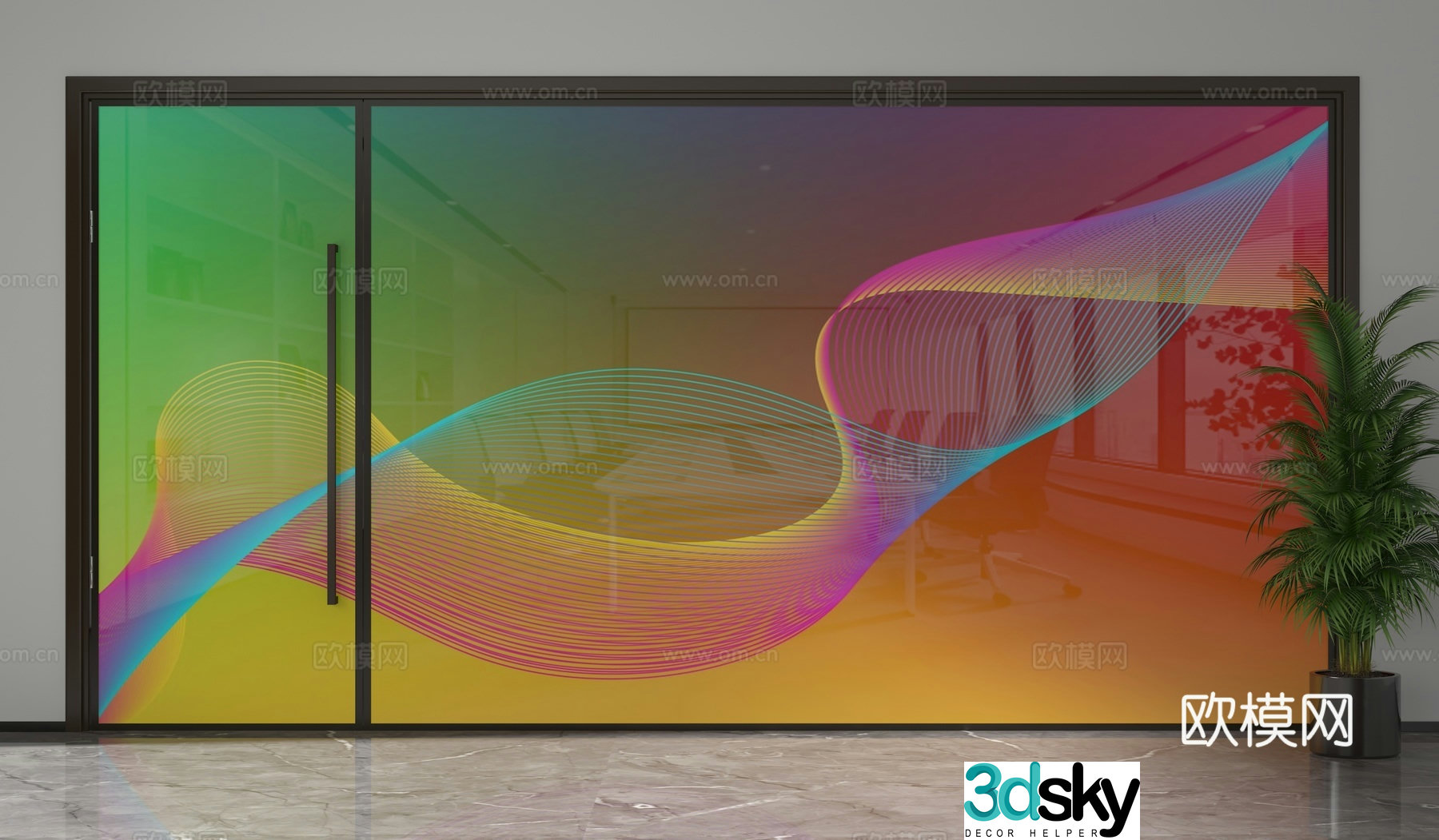 Office door high partition glass partition 3d model