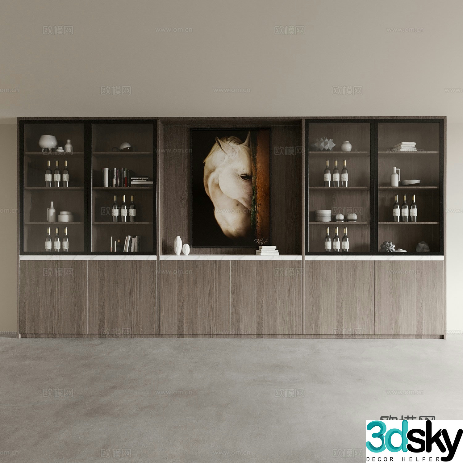 New Chinese style wine cabinet display cabinet study background wall tea room background wall 3d model