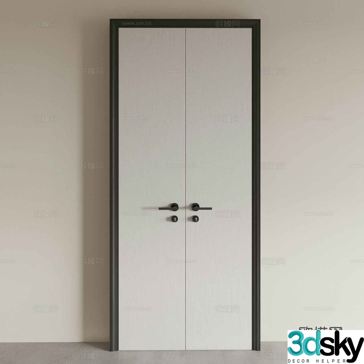 Modern double door door white paint door 3d model
