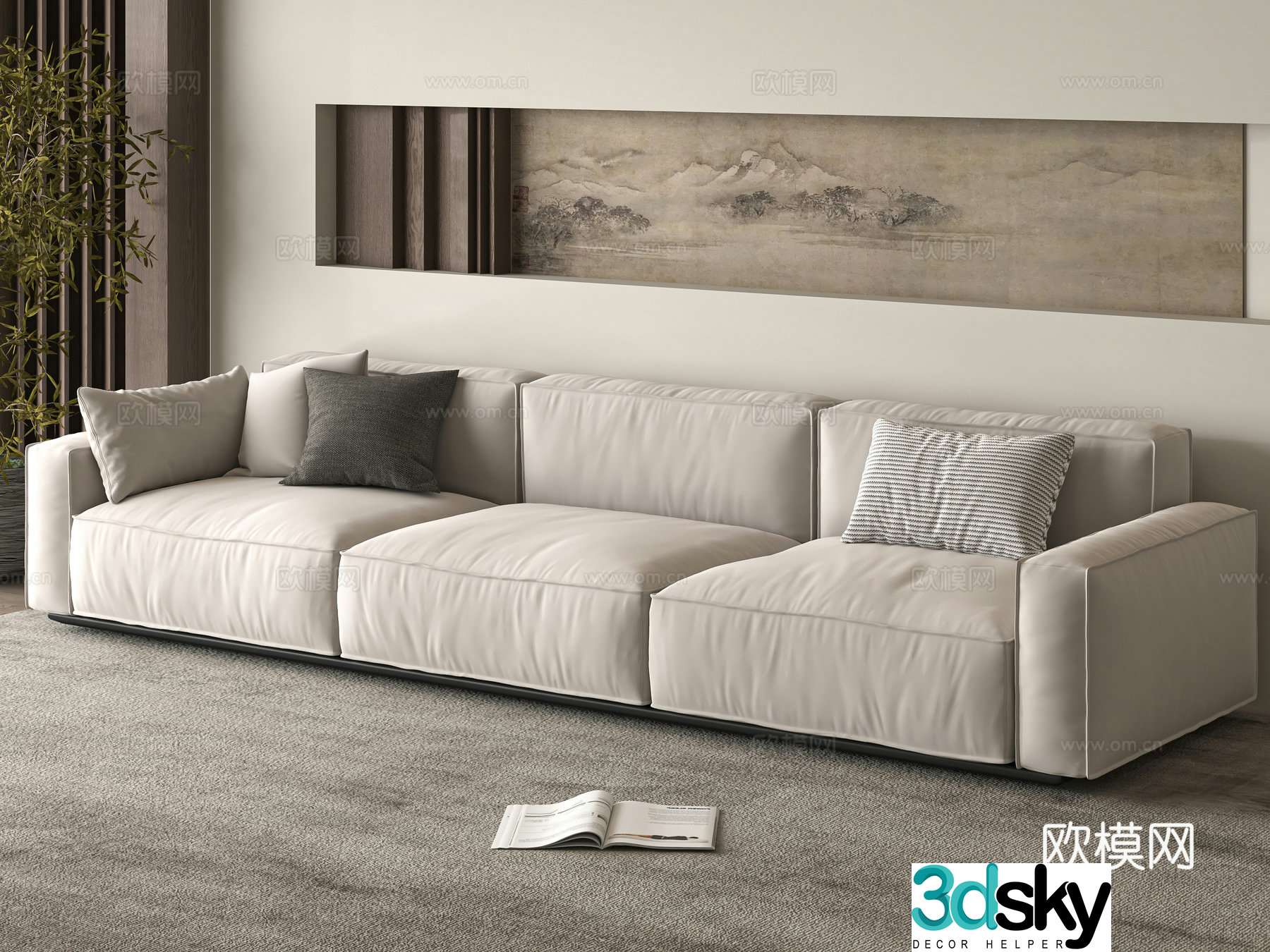 Three seater sofa upholstered sofa 3d model