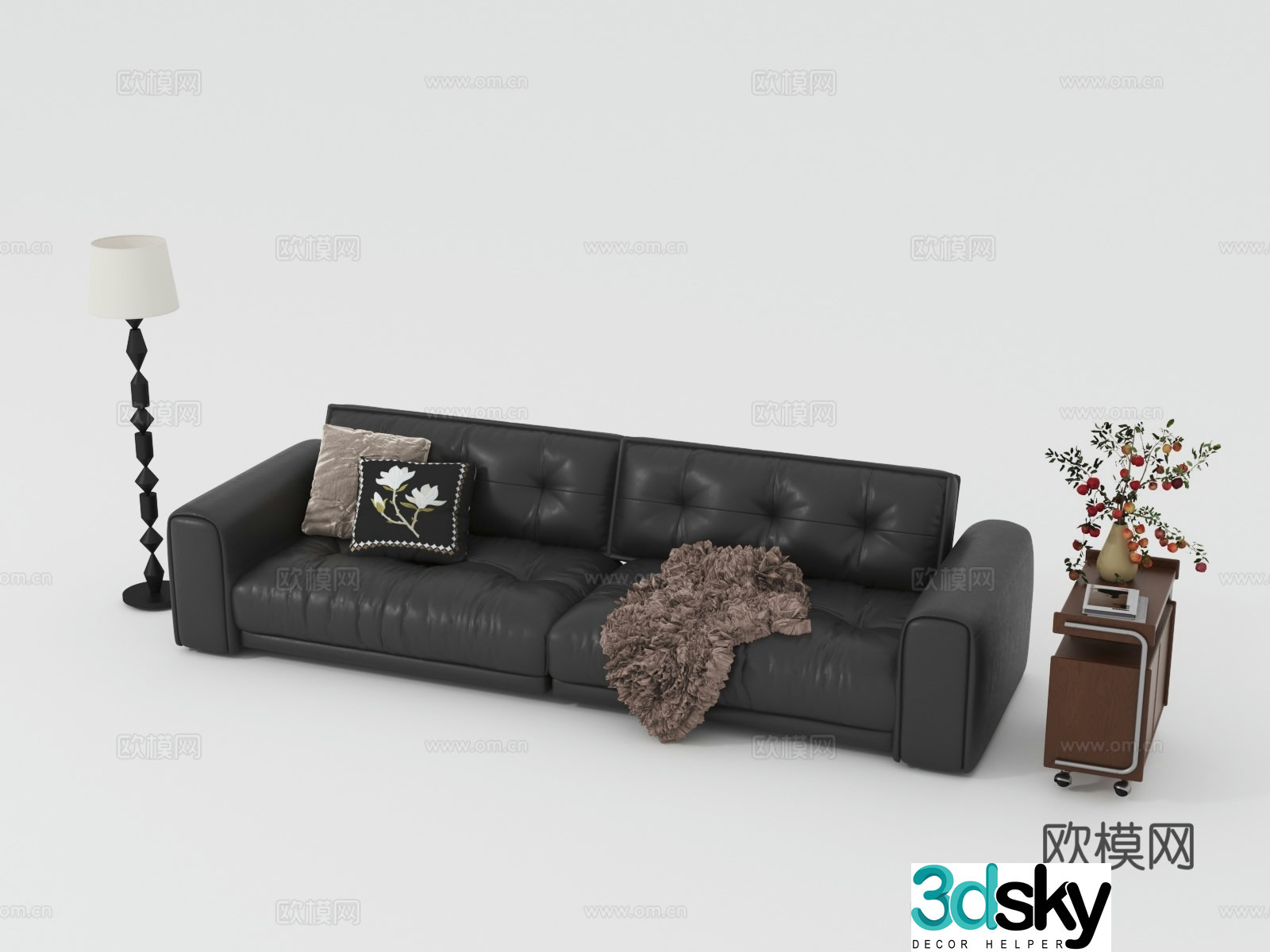 French retro double sofa leather sofa 3d model