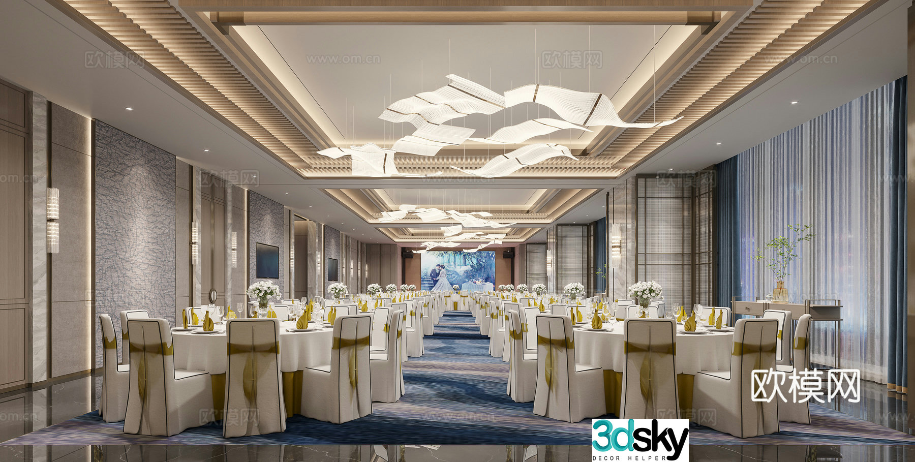 New Chinese-style hotel banquet hall 3D model