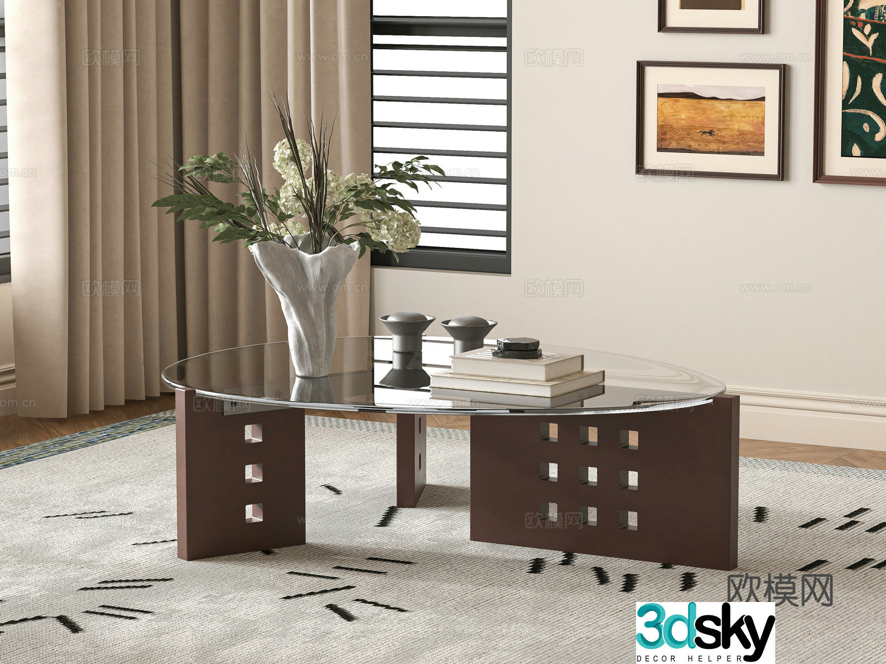 French coffee table oval coffee table 3d model