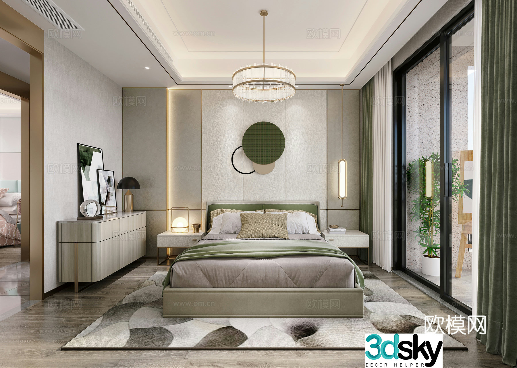 Light luxury bedroom second bedroom 3D model