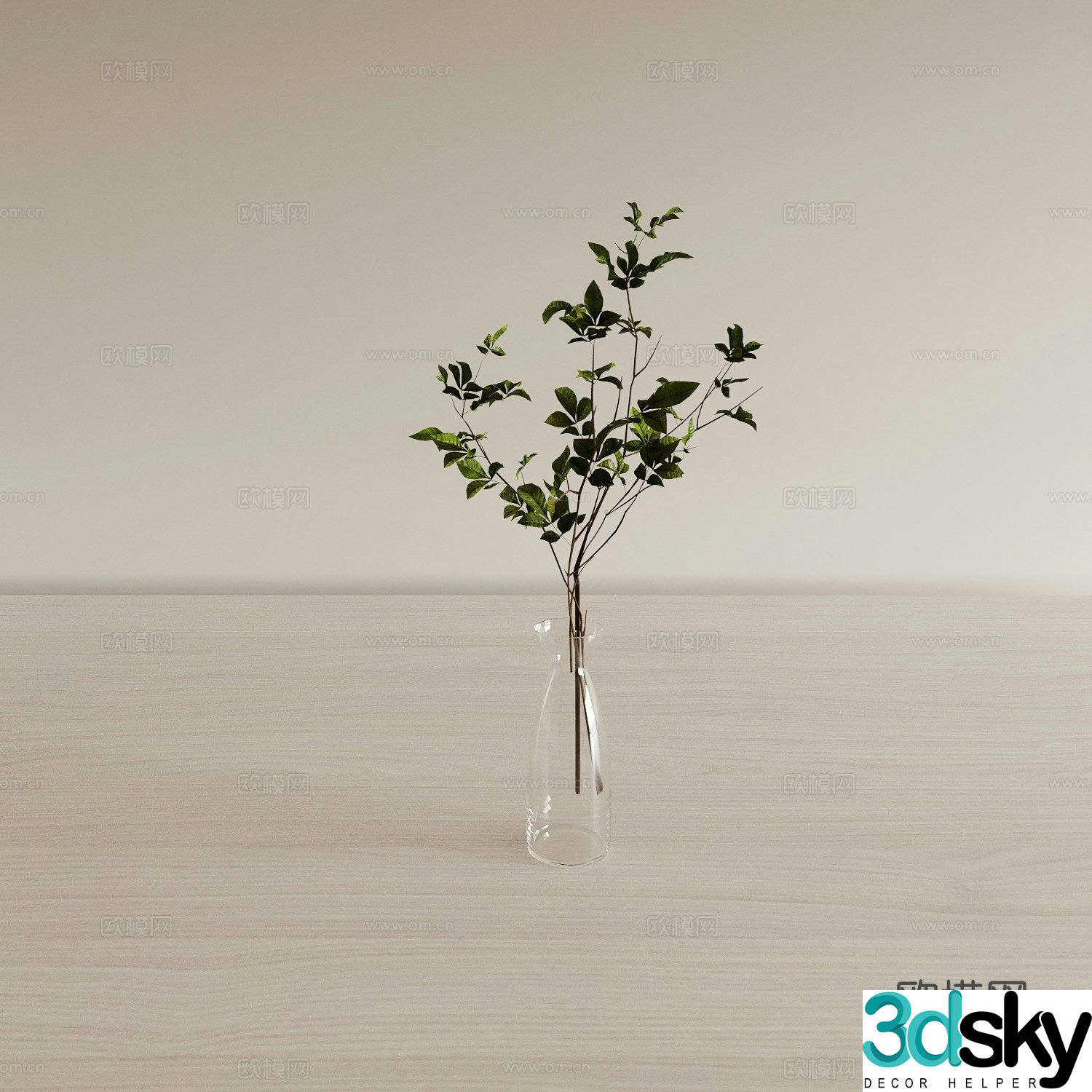 Modern hydroponic green plants vase floral 3D model