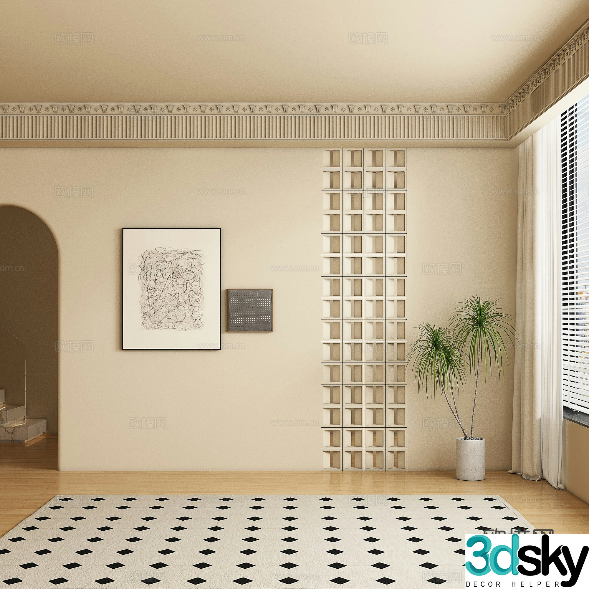 French background wall sofa background 3d model