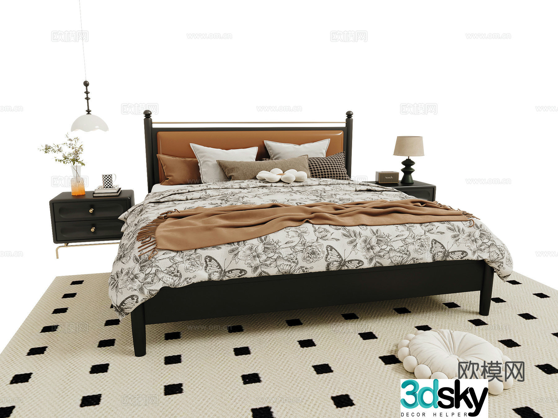 Medieval style double bed 3d model