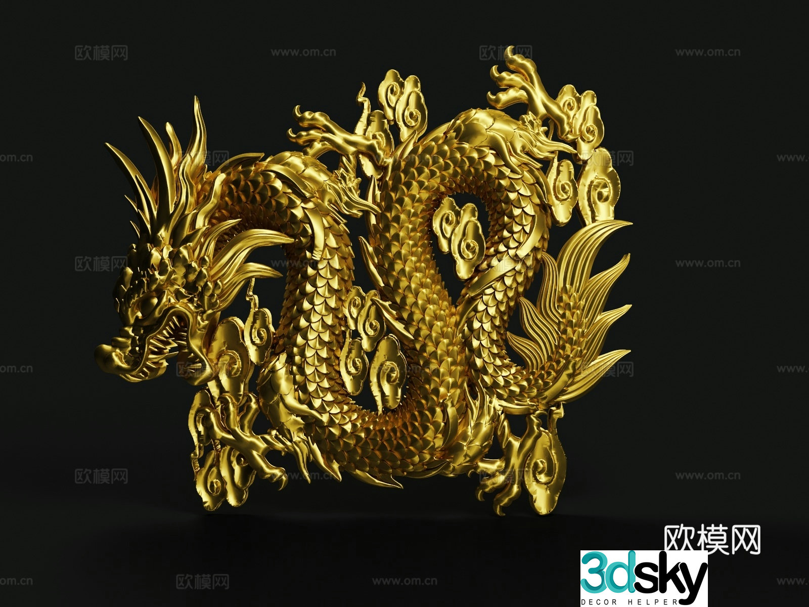 oriental dragon golden dragon relief sculpture 3d model