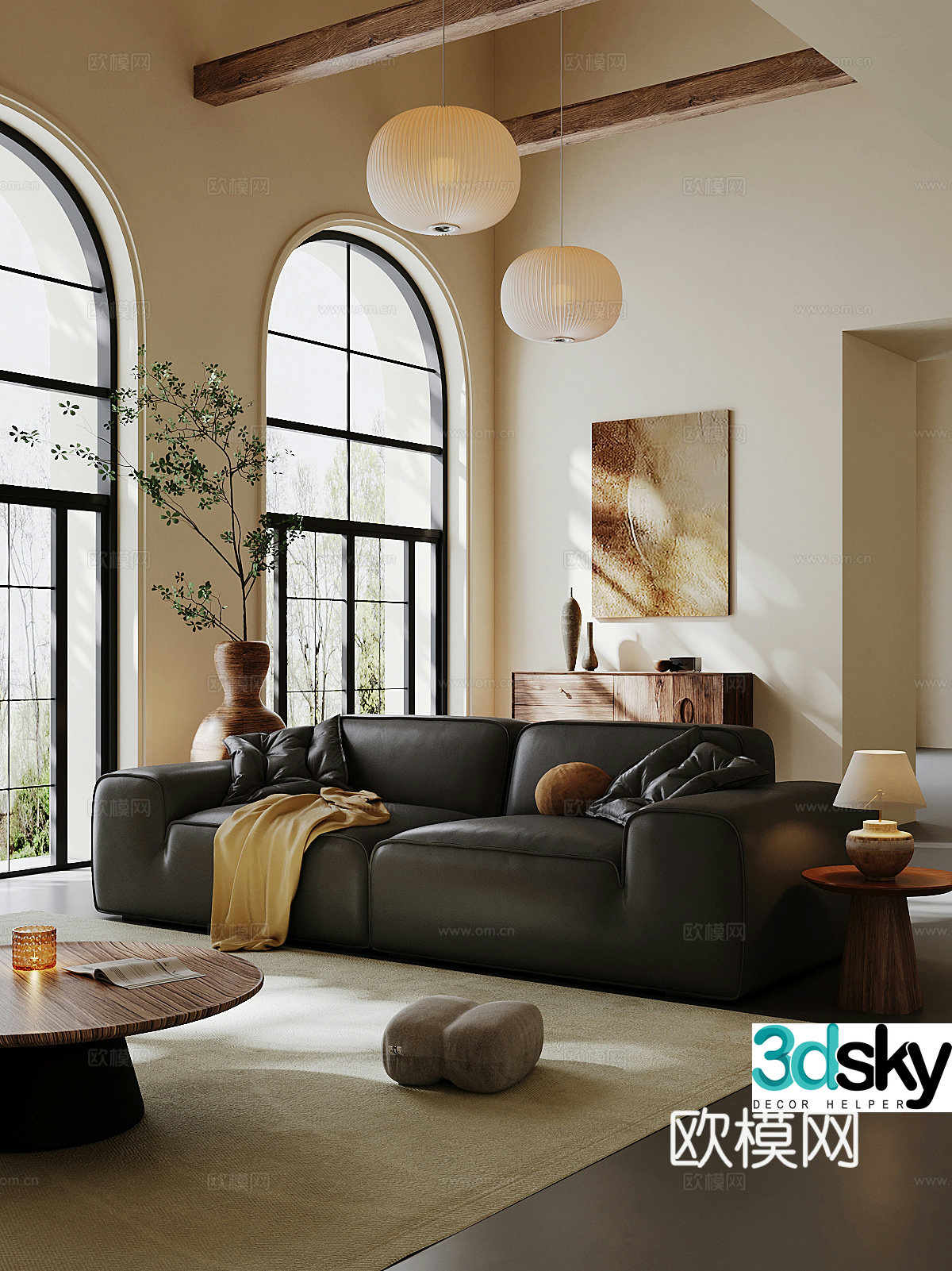 Double sofa leather sofa 3d model