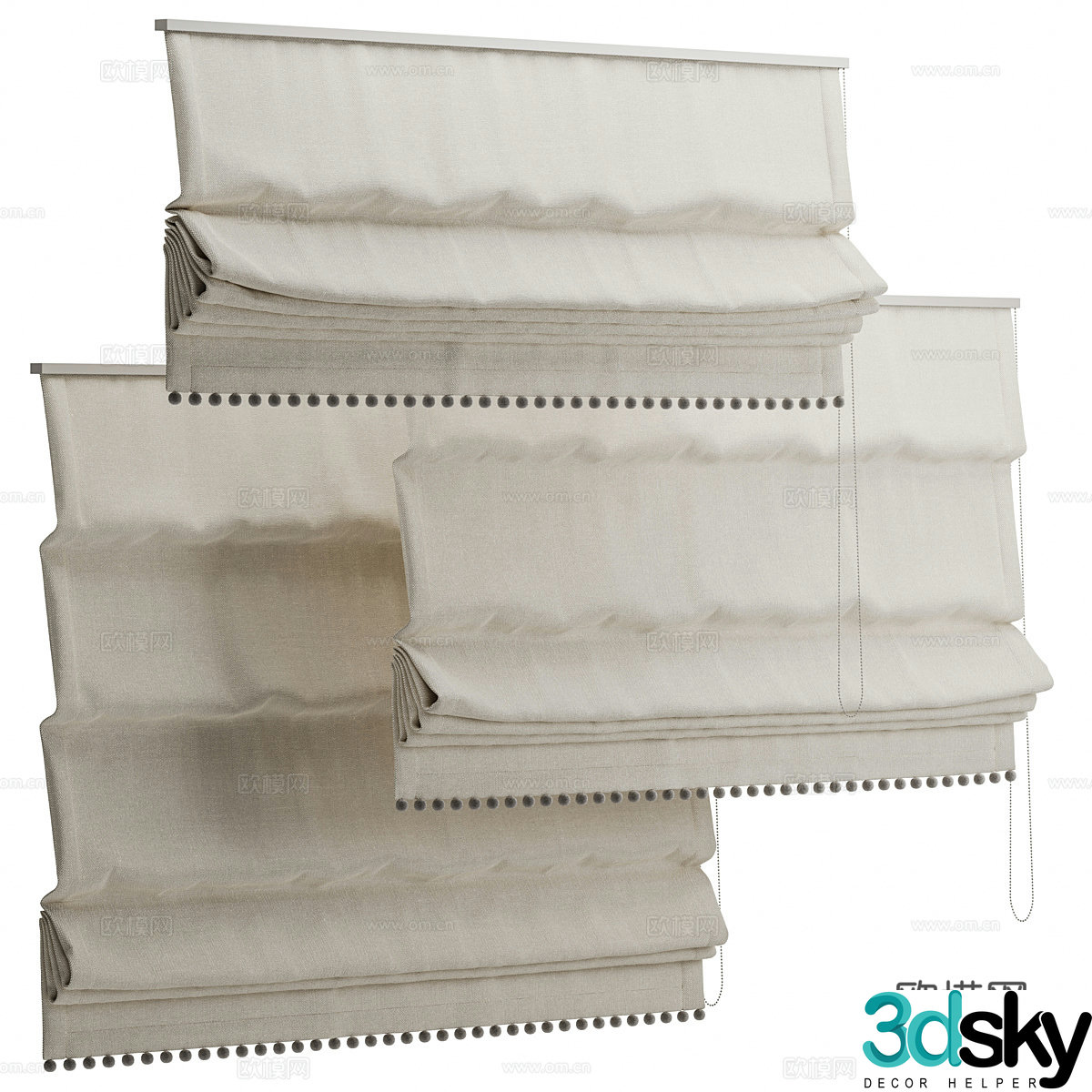 Roman blinds curtains blackout curtains curtains 3d model