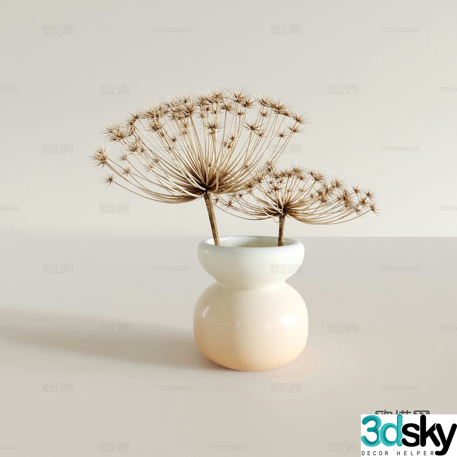 Cream style dandelion vase floral 3d model