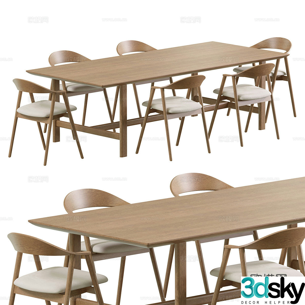 3D model of log style dining table and chairs