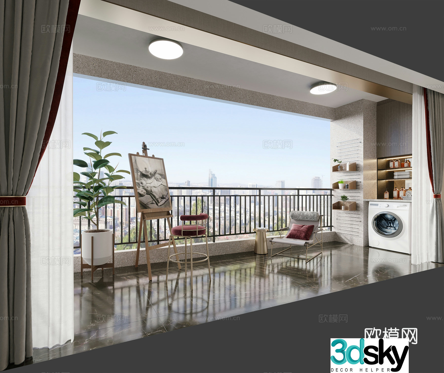 Living balcony leisure balcony 3d model