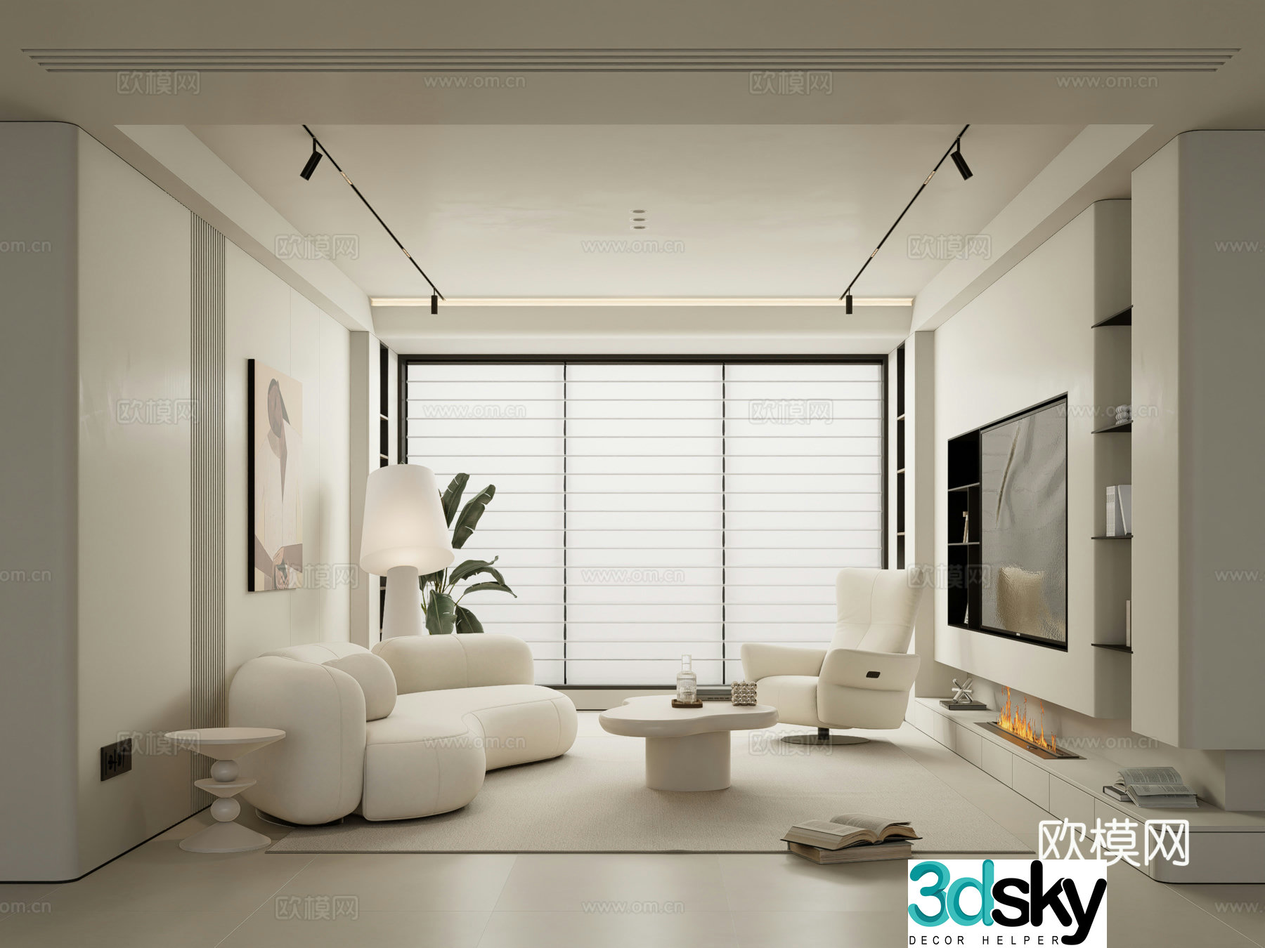 Modern minimalist living room small apartment 3d model