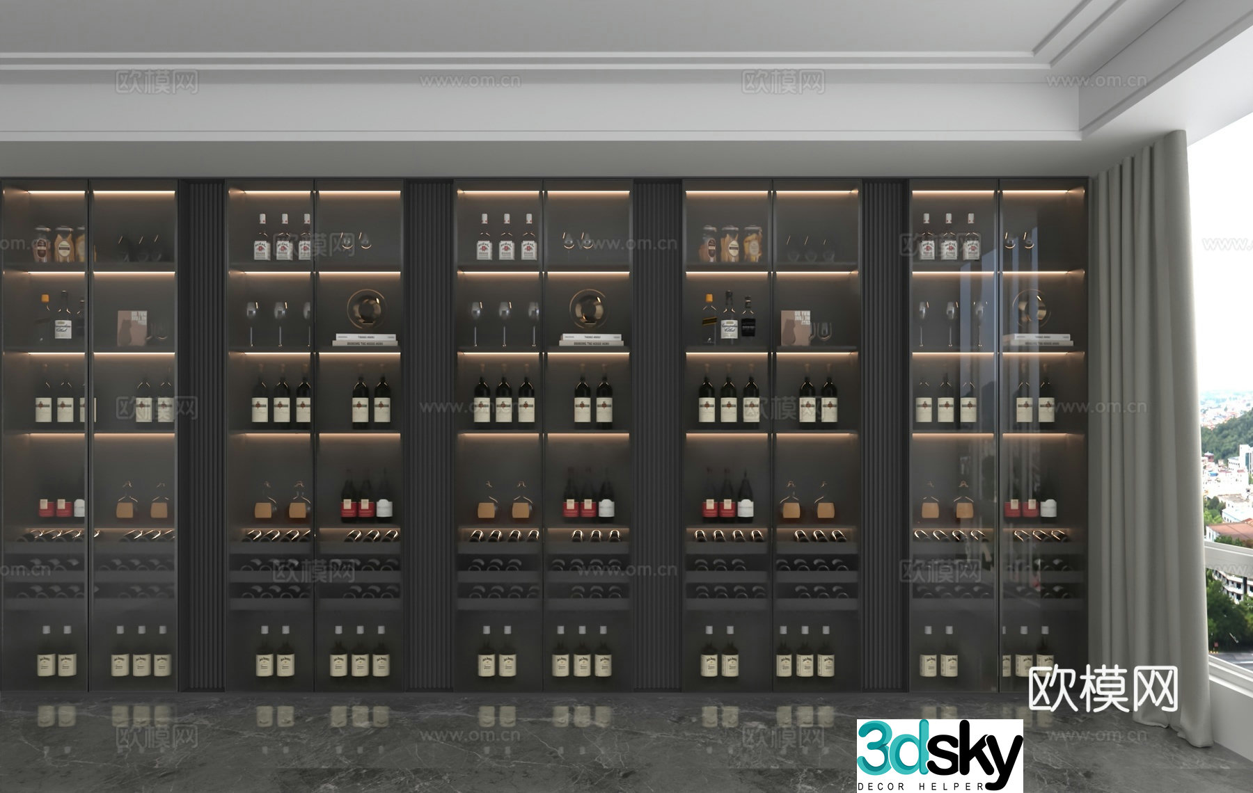 Modern glass wine cabinet 3d model