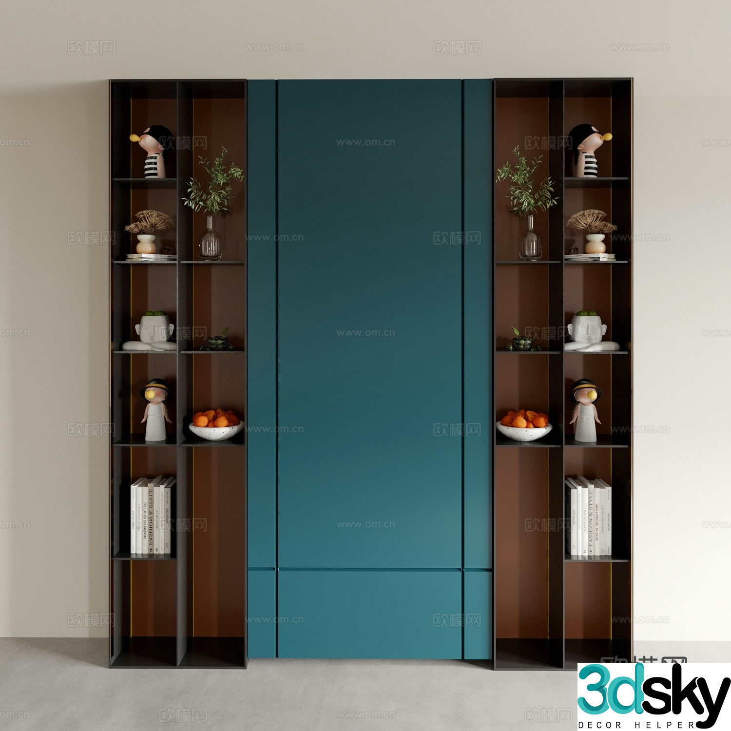 New Chinese style decorative cabinet whole wall background cabinet 3d model