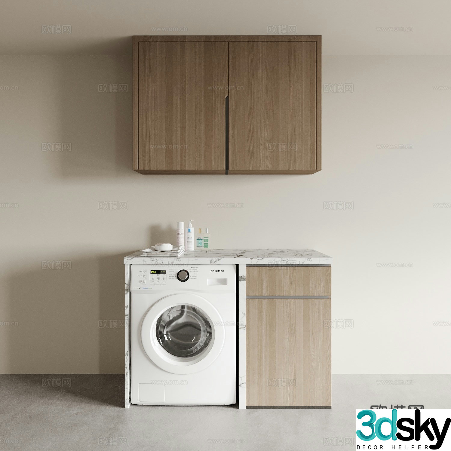 Log style washing machine cabinet balcony cabinet bathroom cabinet 3d model