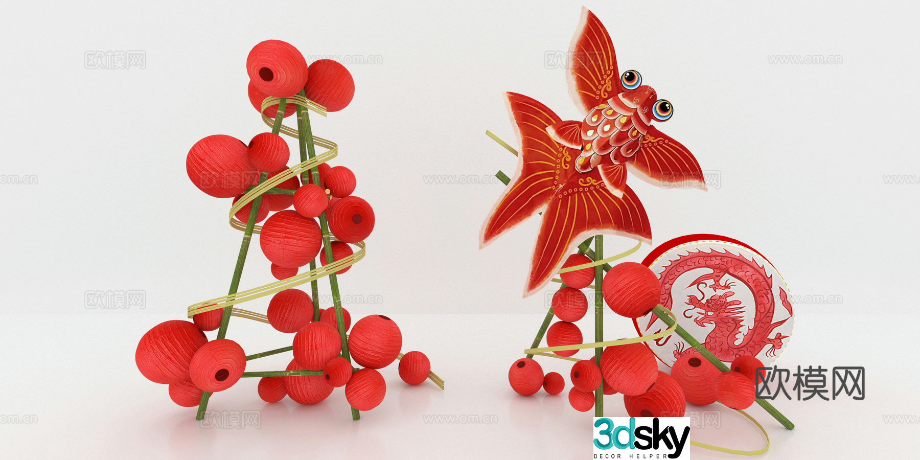 Chinese lantern display national fashion display kite shopping mall display 3D model