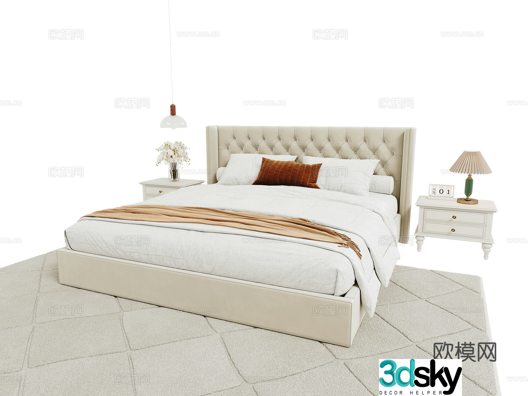 French double bed 3d model