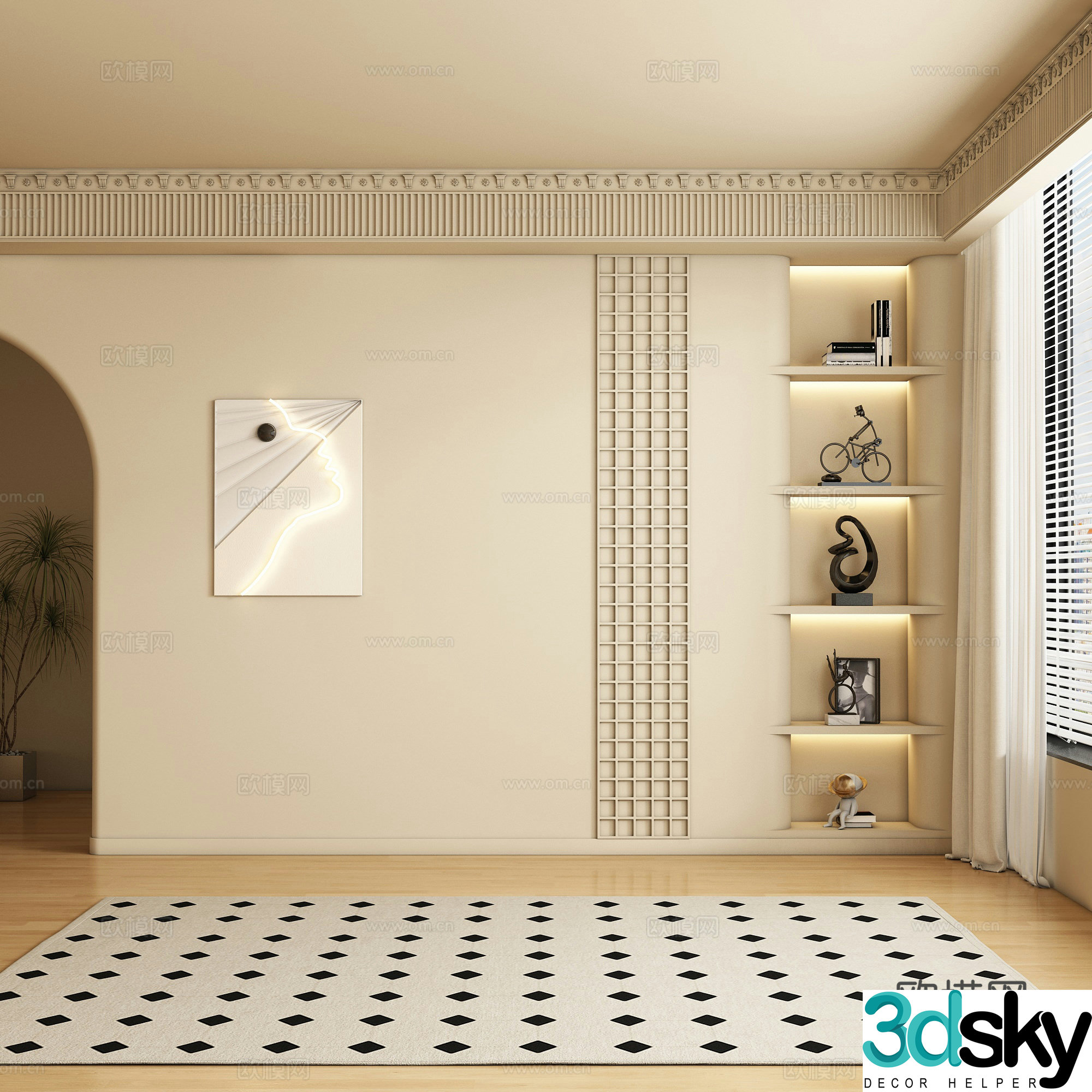 French background wall sofa background 3d model