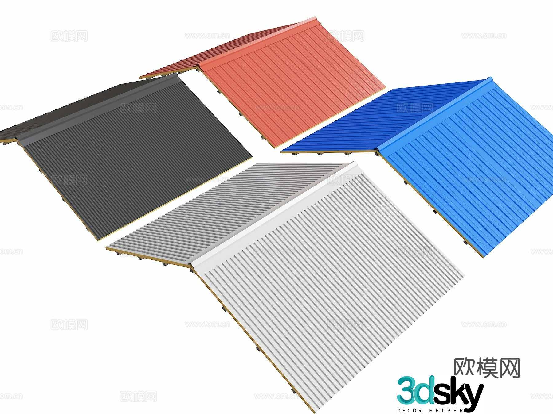 Modern color steel tile simple house roof iron tile thermal insulation corrugated board 3D model