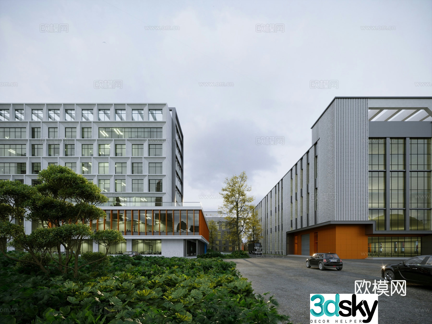 Factory exterior 3D model of office building exterior