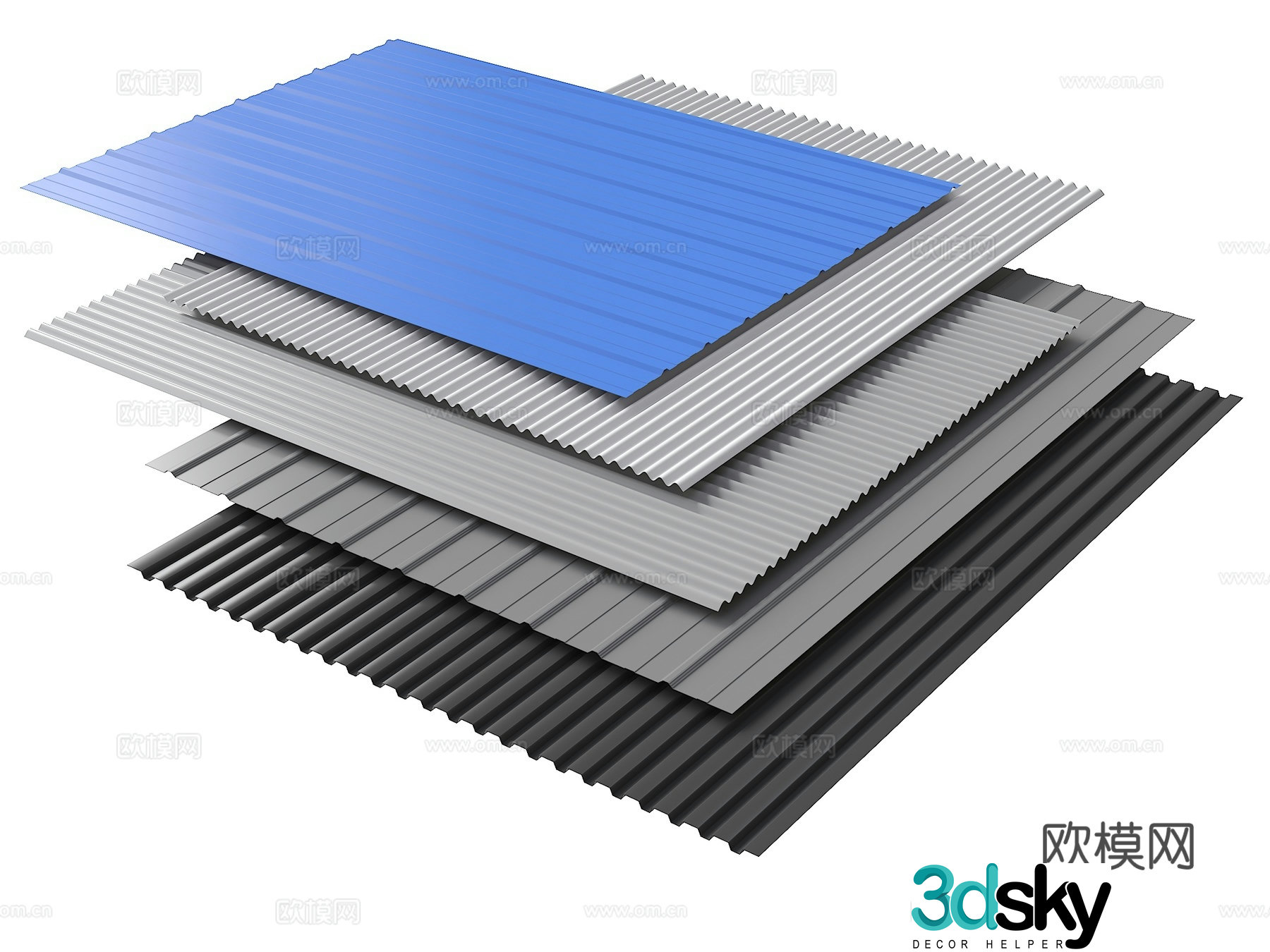 Modern color steel tile iron tile thermal insulation corrugated board 3D model