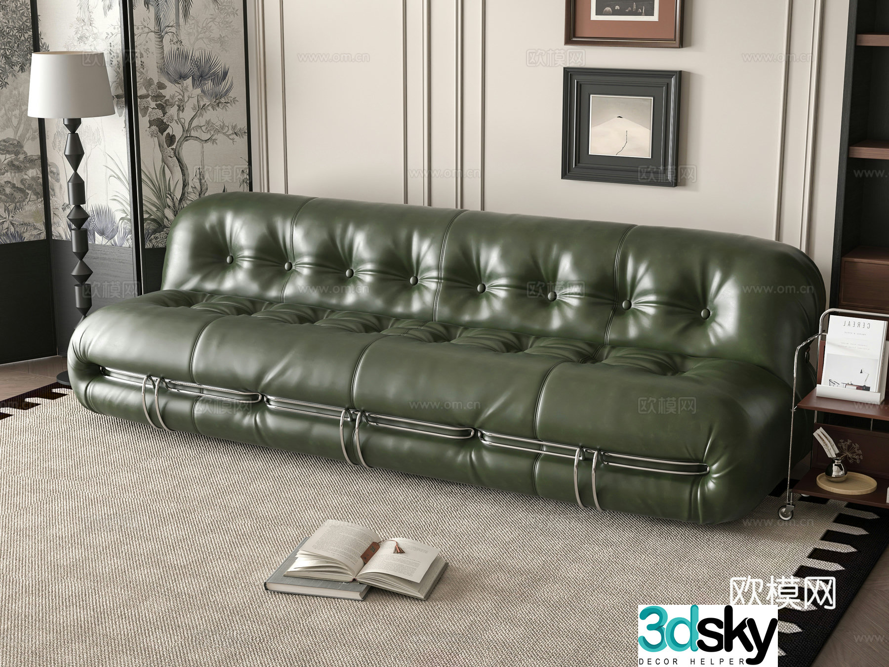 multi-person sofa leather sofa 3d model