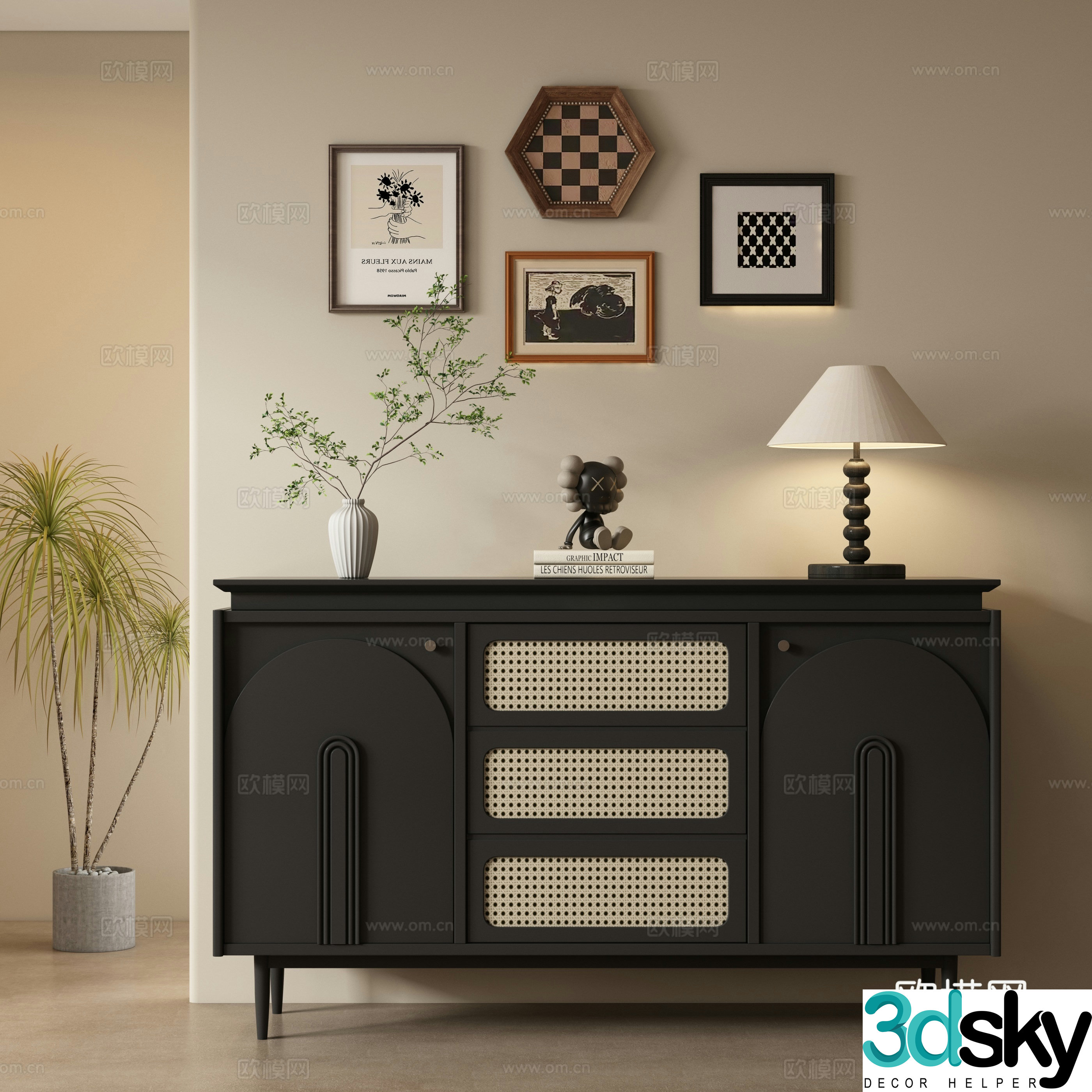 French entryway cabinet 3d model