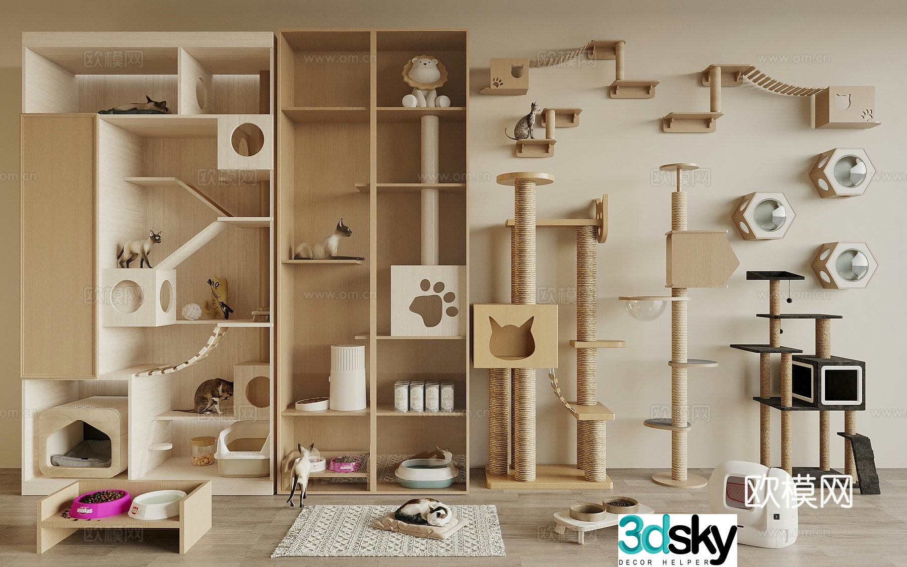 Nordic cat climbing frame pet cabinet 3d model