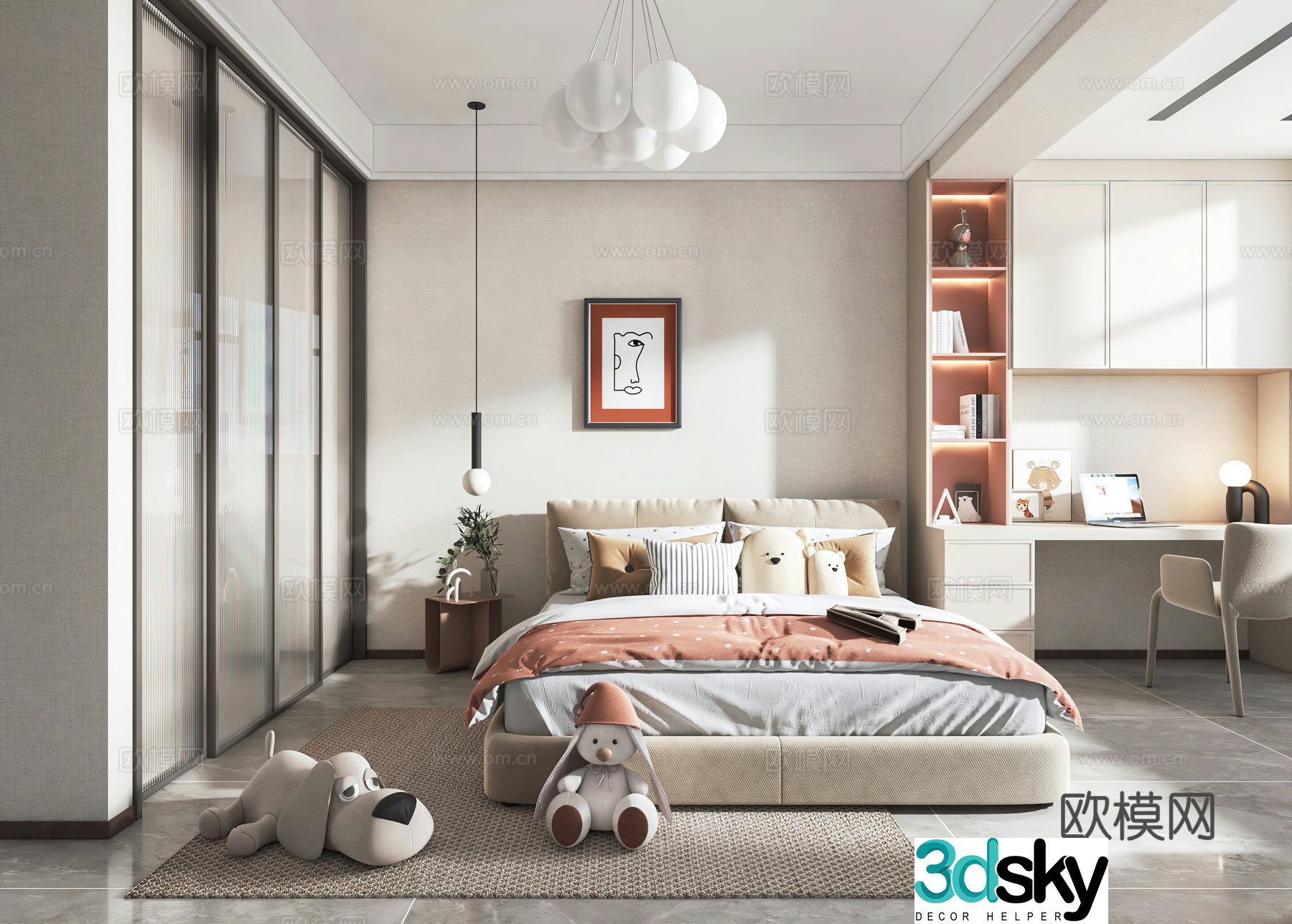 Modern bedroom second bedroom daughter’s room 3D model