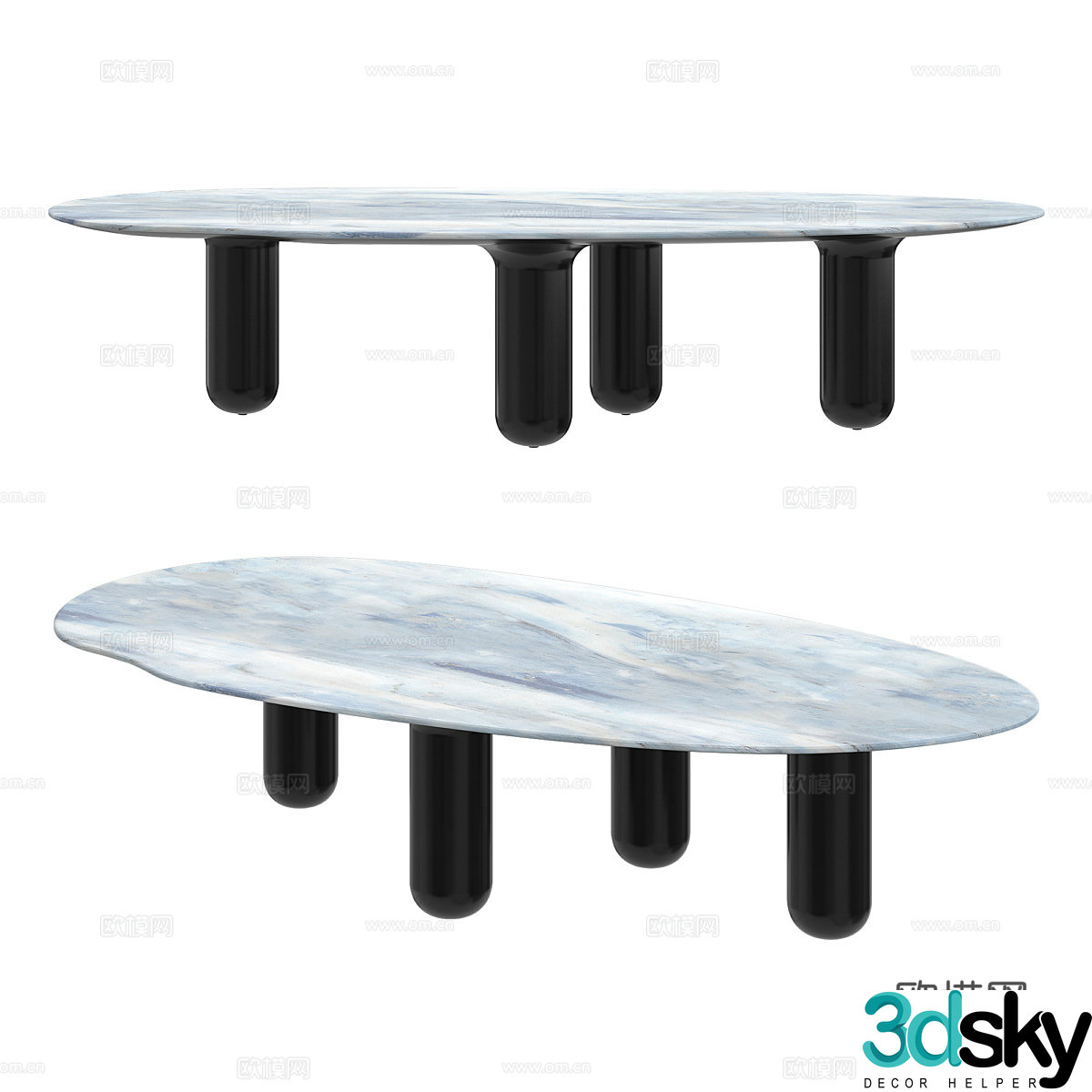 Oval coffee table marble coffee table 3d model