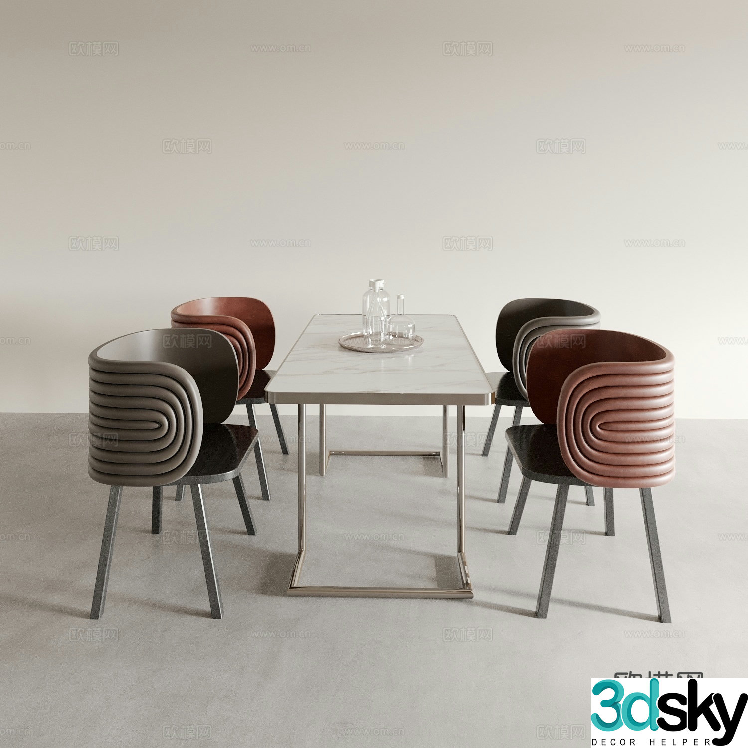 Bar dining table and chairs marble dining table 3d model