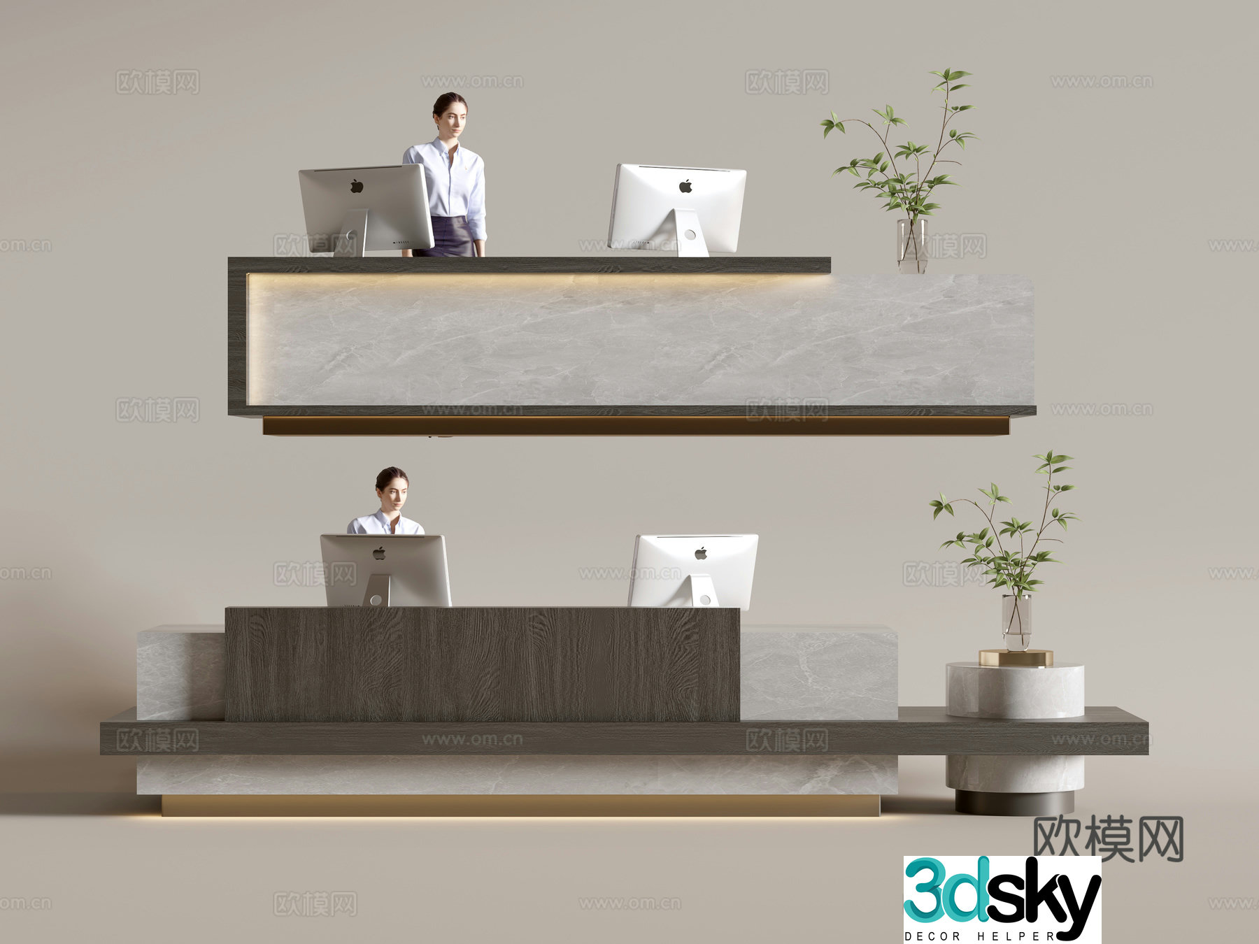 Modern front desk reception desk service desk 3d model
