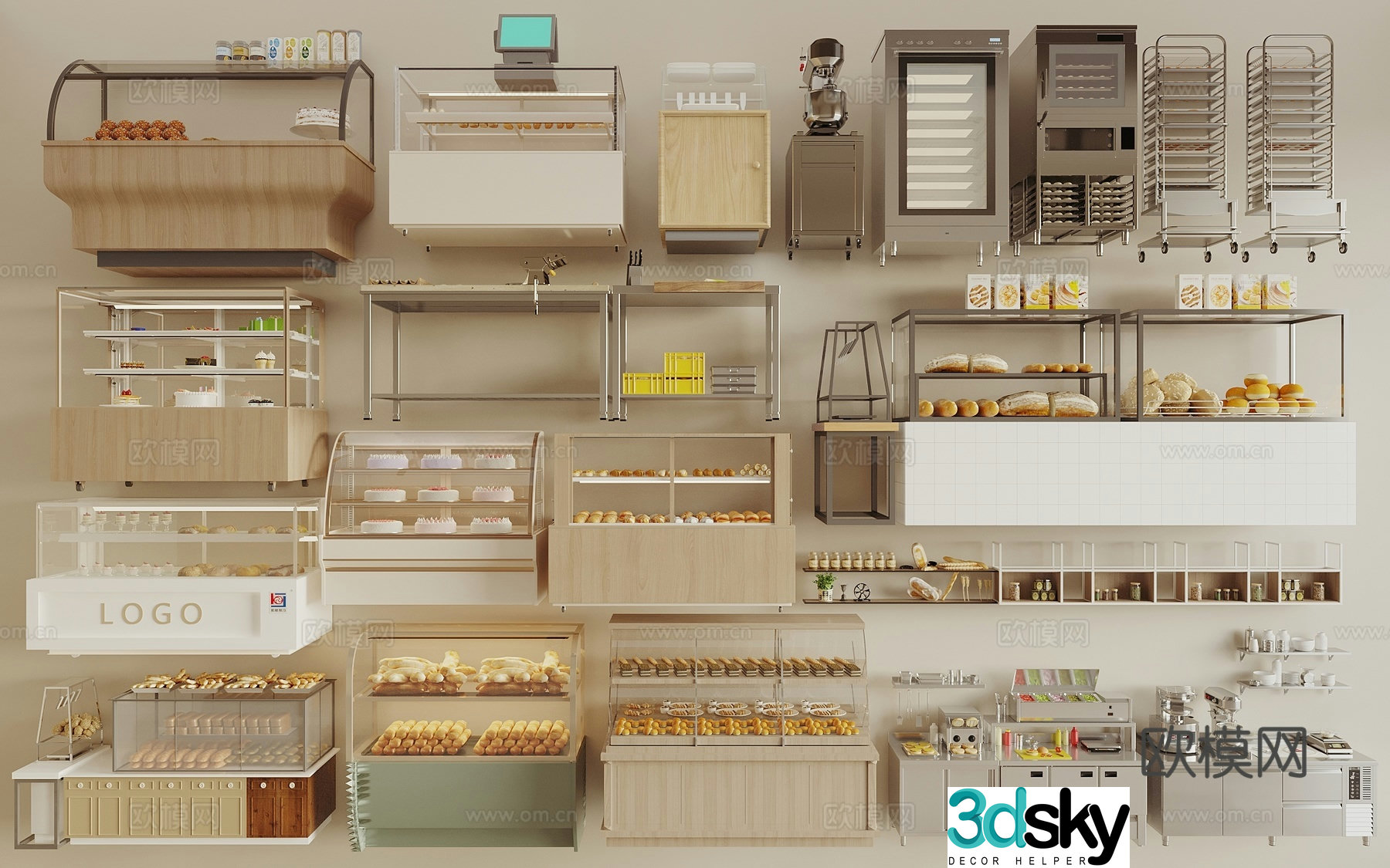 Modern bakery cabinet display rack container 3d model