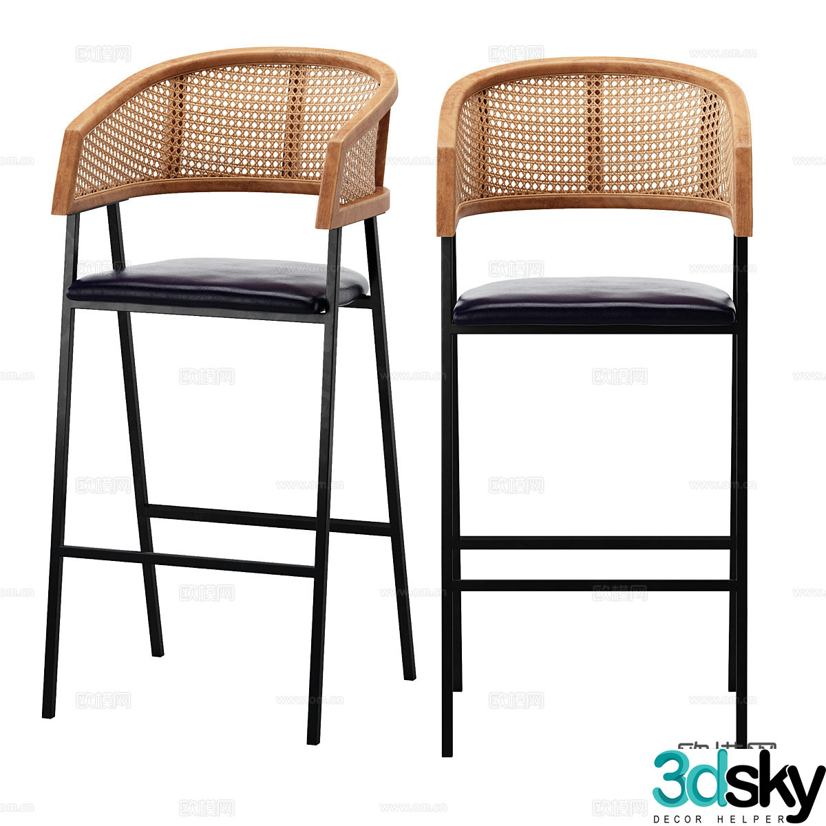 Nordic simple bar chair bar stool rattan bar chair 3d model