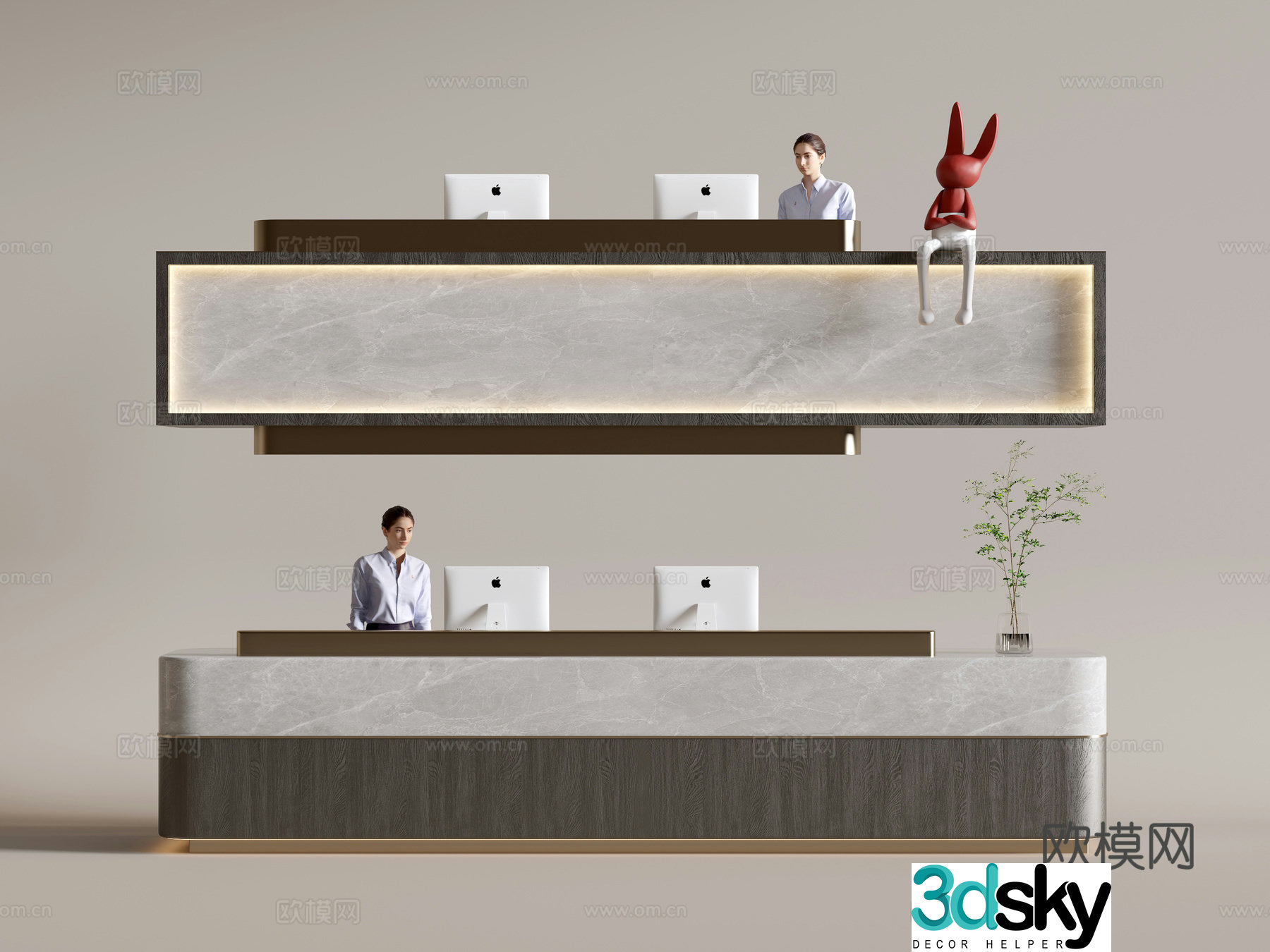 Modern company front desk reception desk service desk 3d model