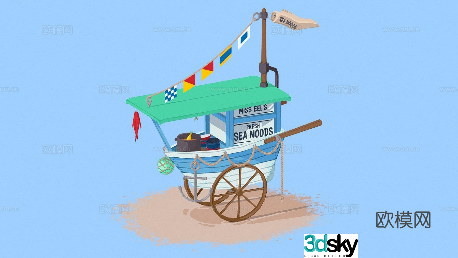 Cartoon trolley vending cart 3d model