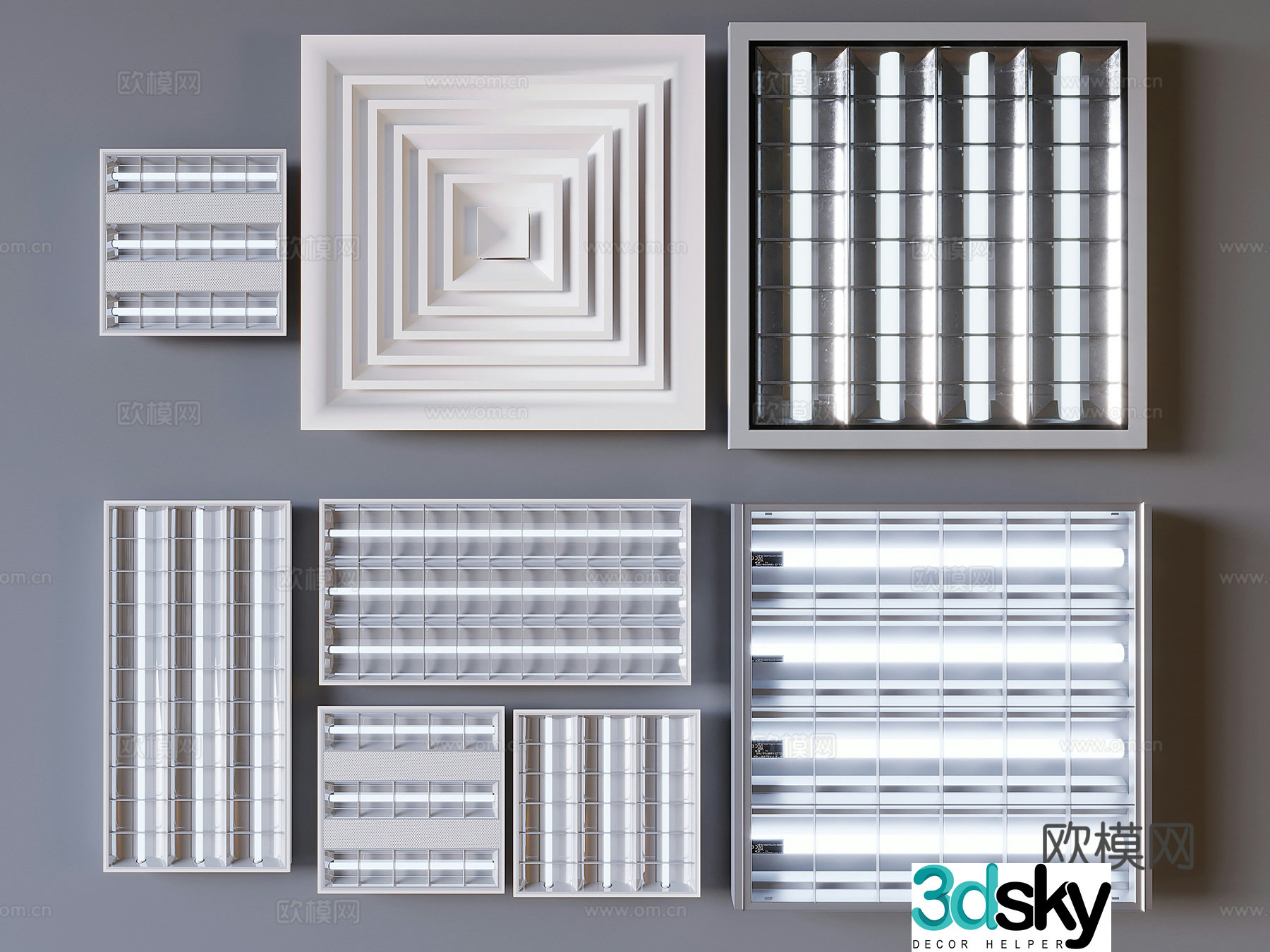 Office lamp grille lamp strip lamp 3d model