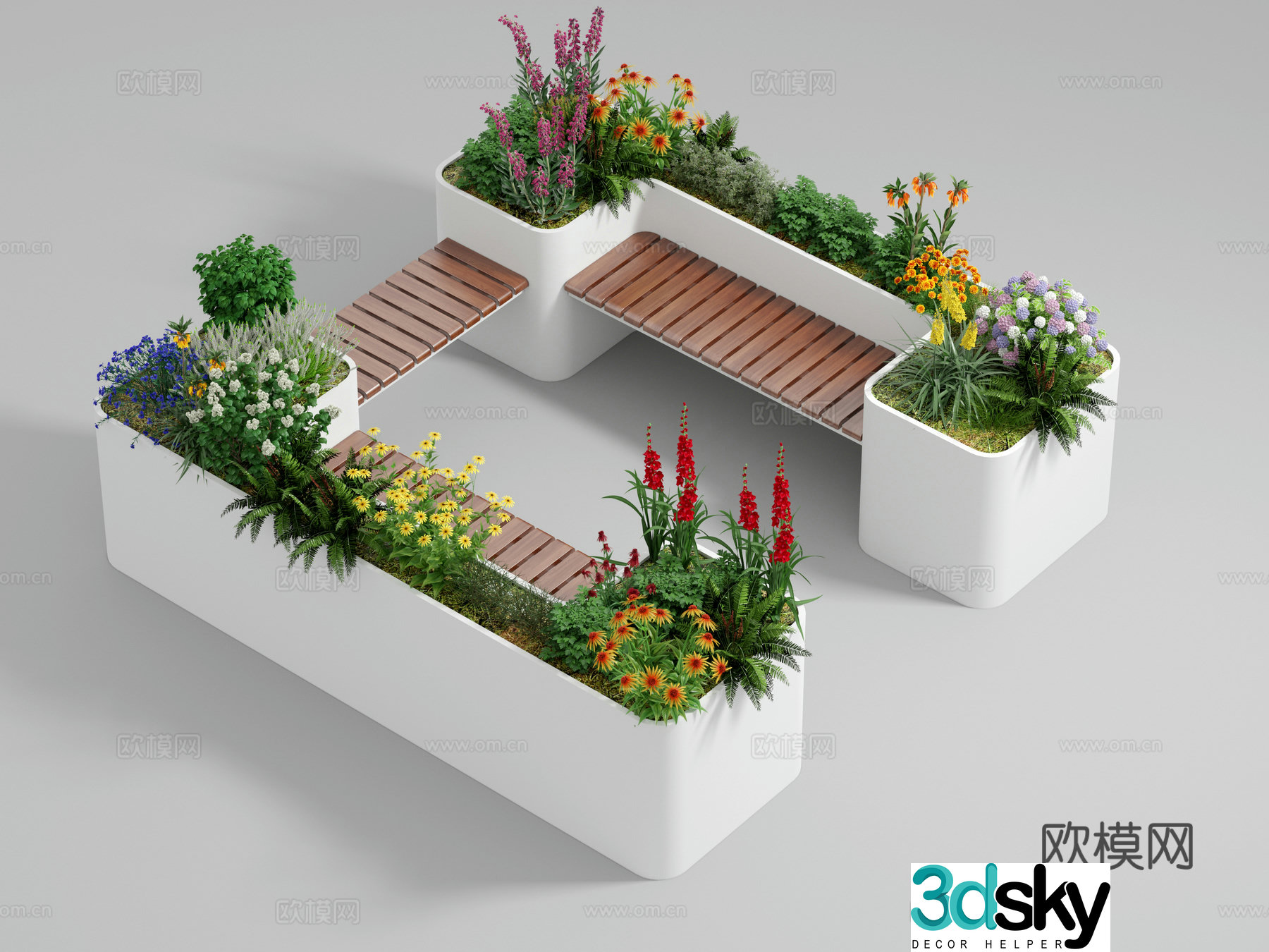 Modern landscape flower box seat public seat 3d model