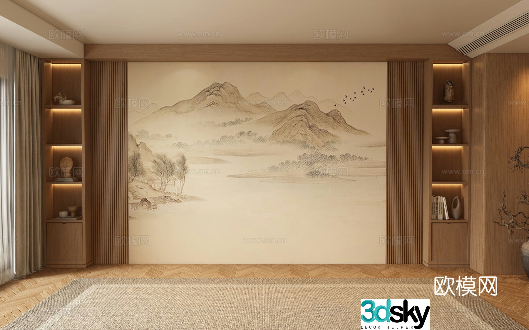 New Chinese style sofa background wall 3d model