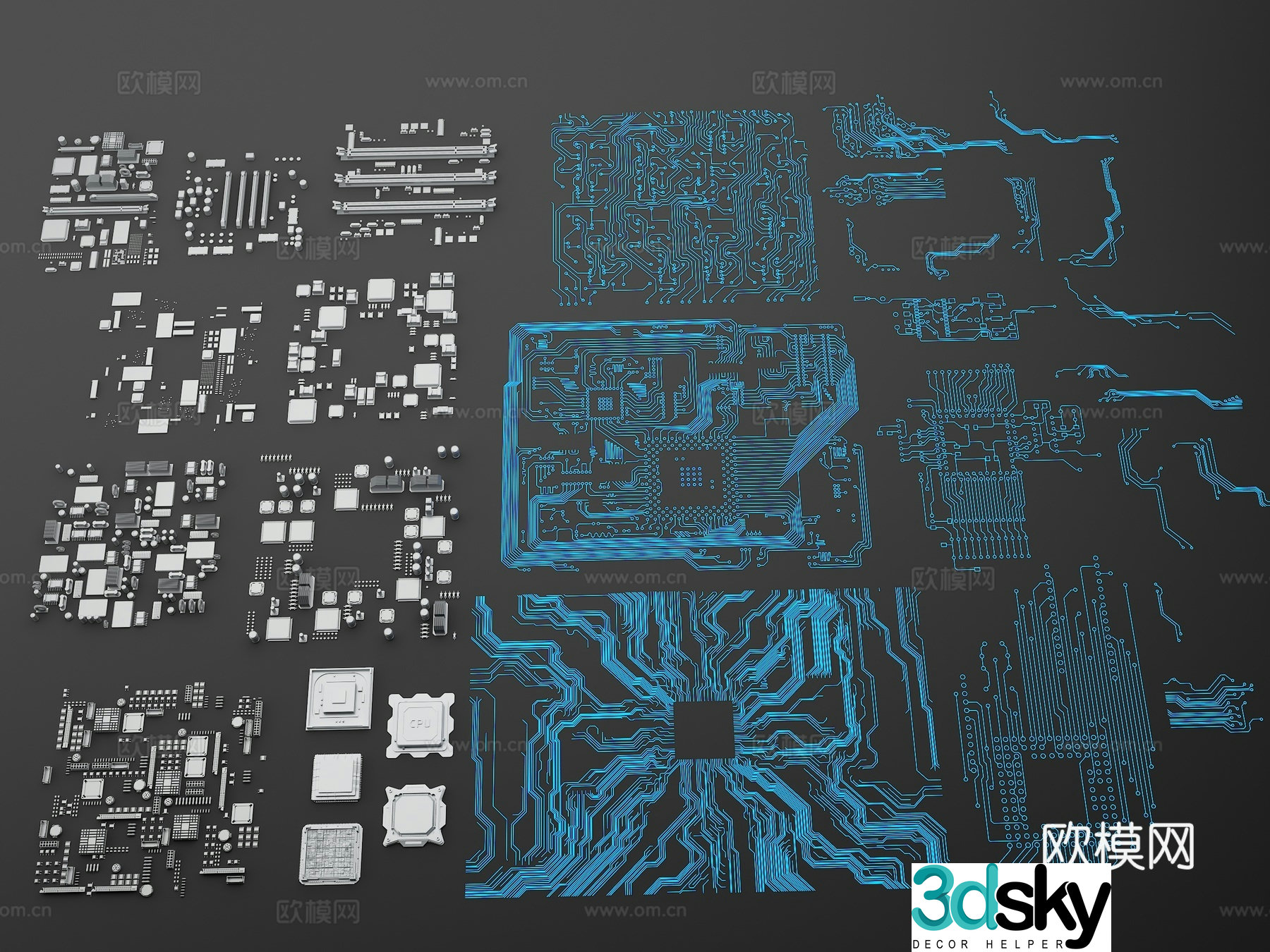 Circuit board motherboard accessories computer configuration AI chip 3d model