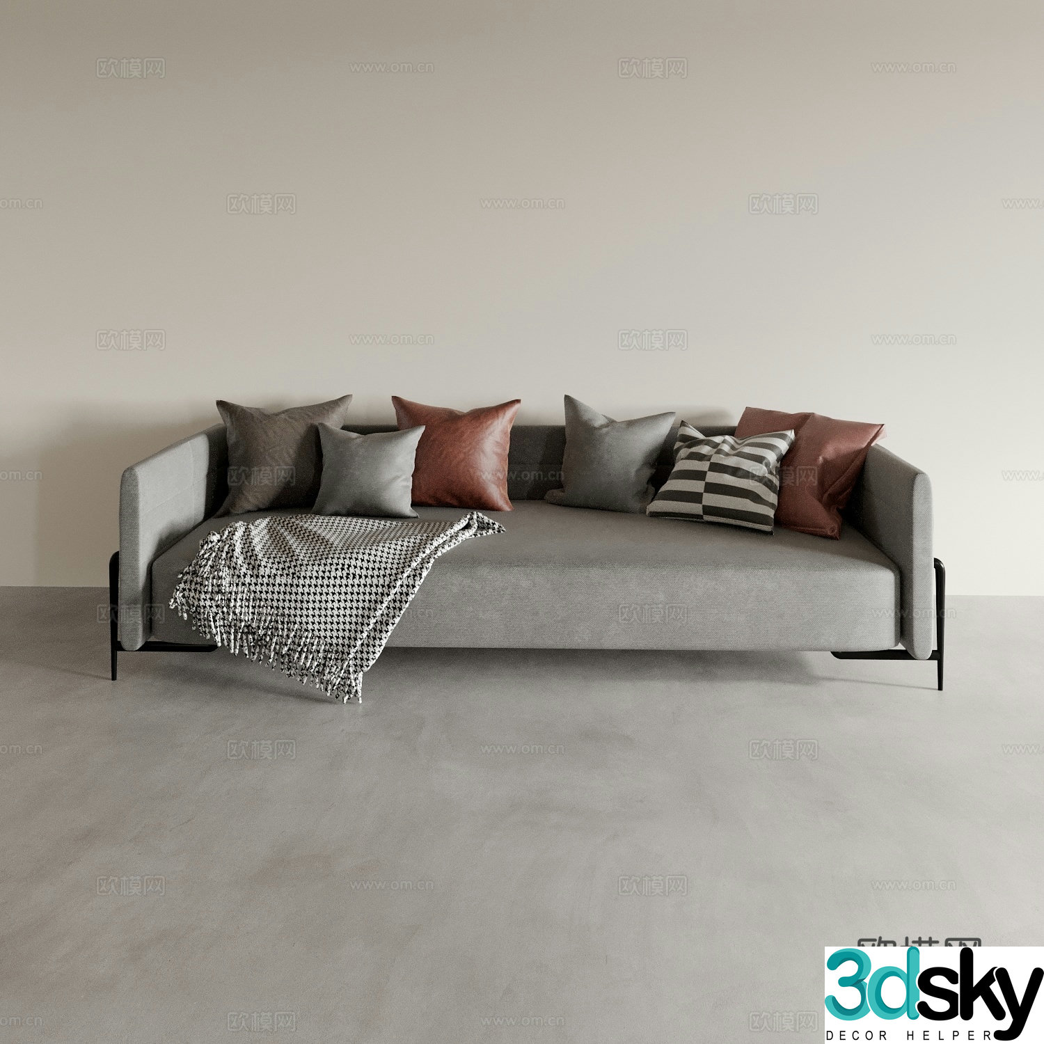 Modern three-person sofa leisure sofa 3d model