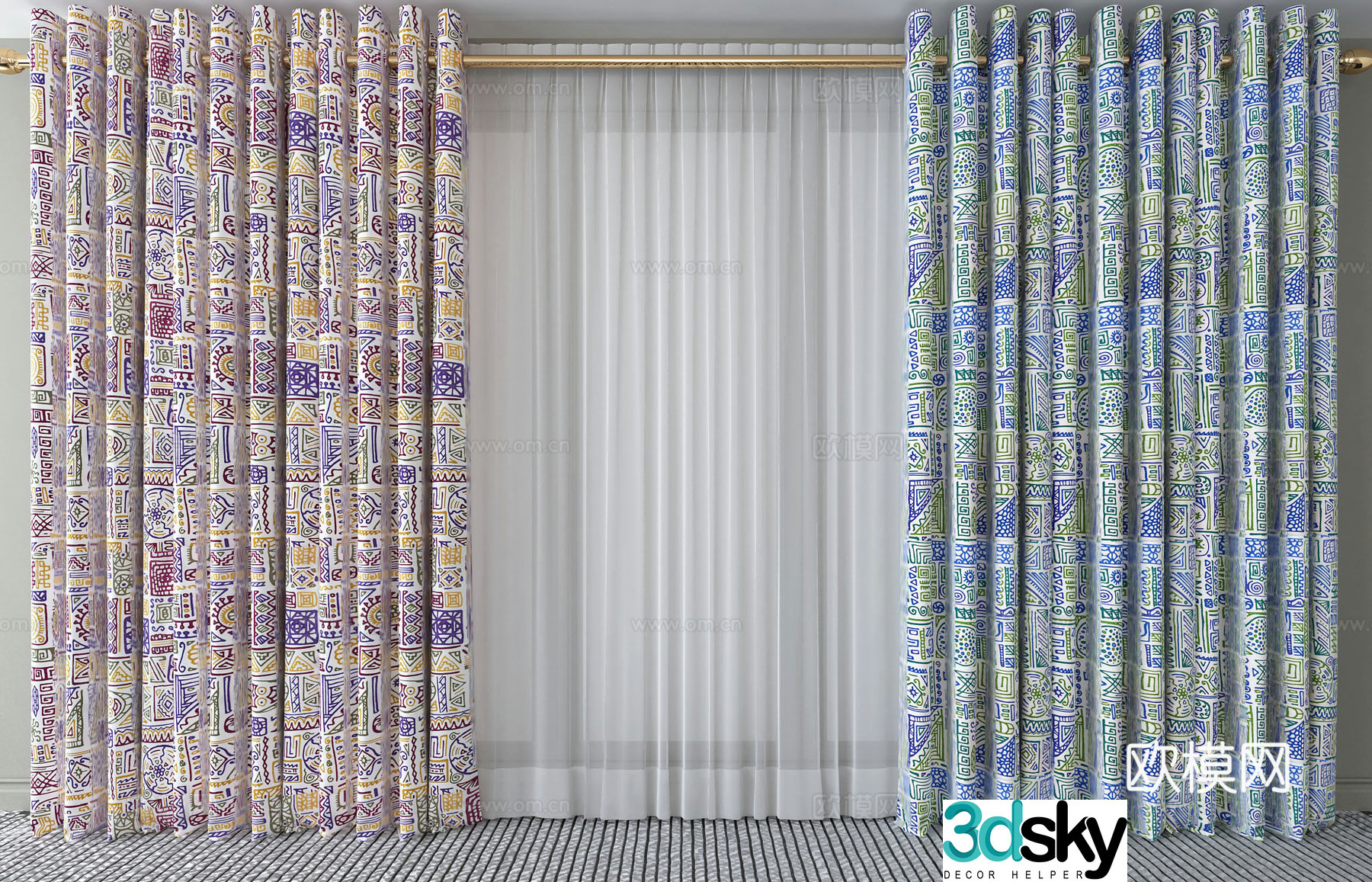 Modern printed curtains 3d model