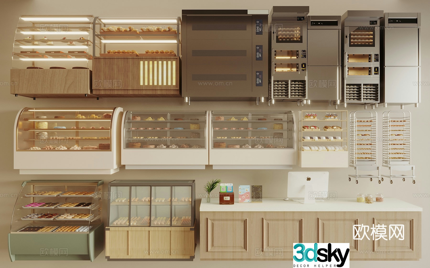 Modern bakery cabinet display rack bread shelf 3d model