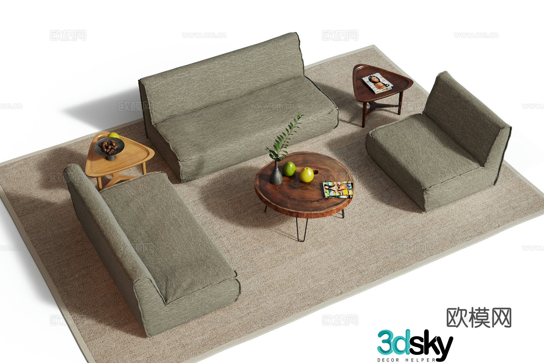 Medieval style sofa combination sofa tatami sofa 3d model
