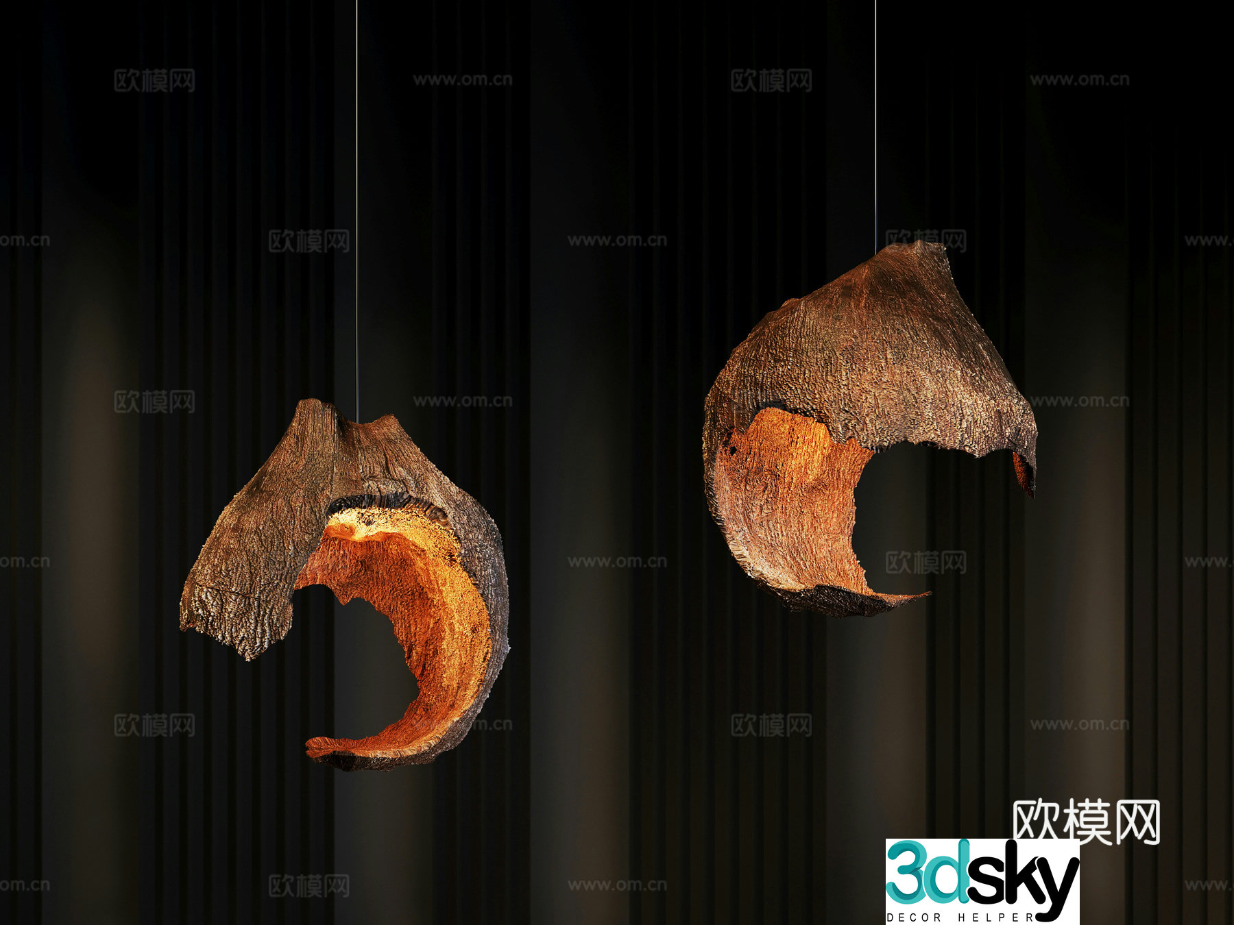 Wabi-sabi chandelier wood chandelier 3d model