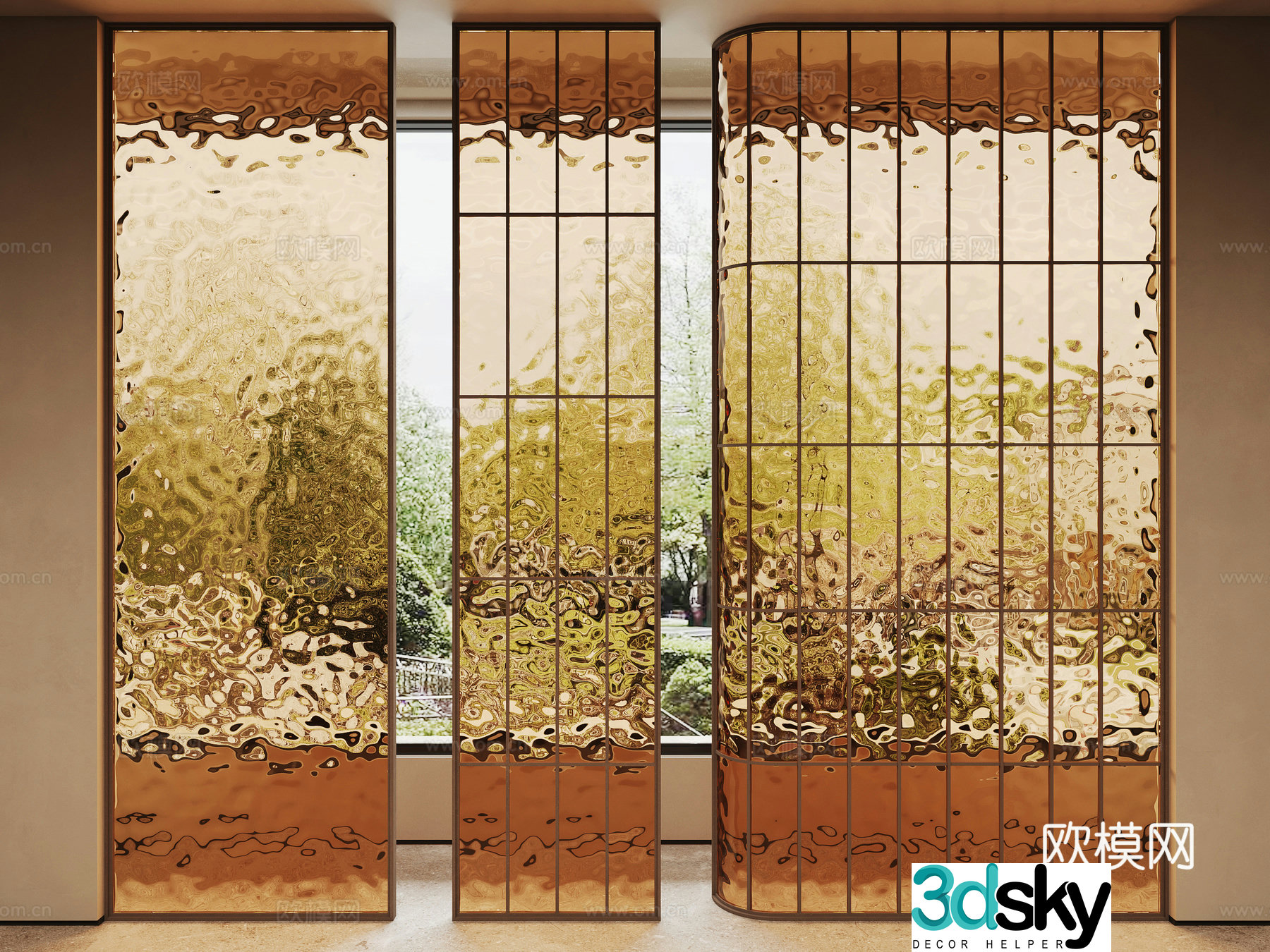 Modern glazed partition glass partition 3d model