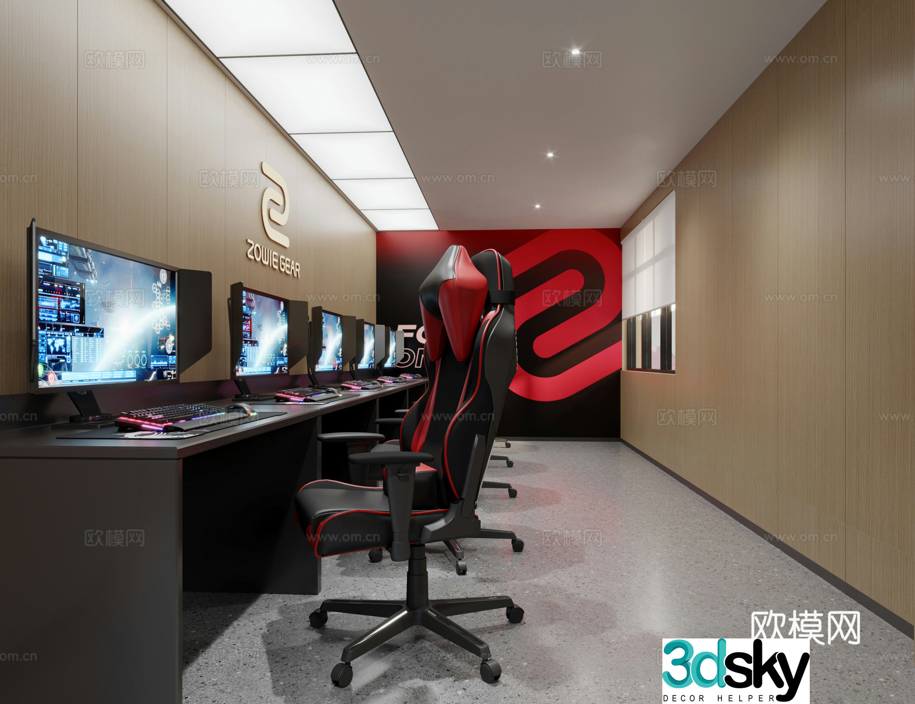 Modern Internet cafe five-person private room aisle 3D model
