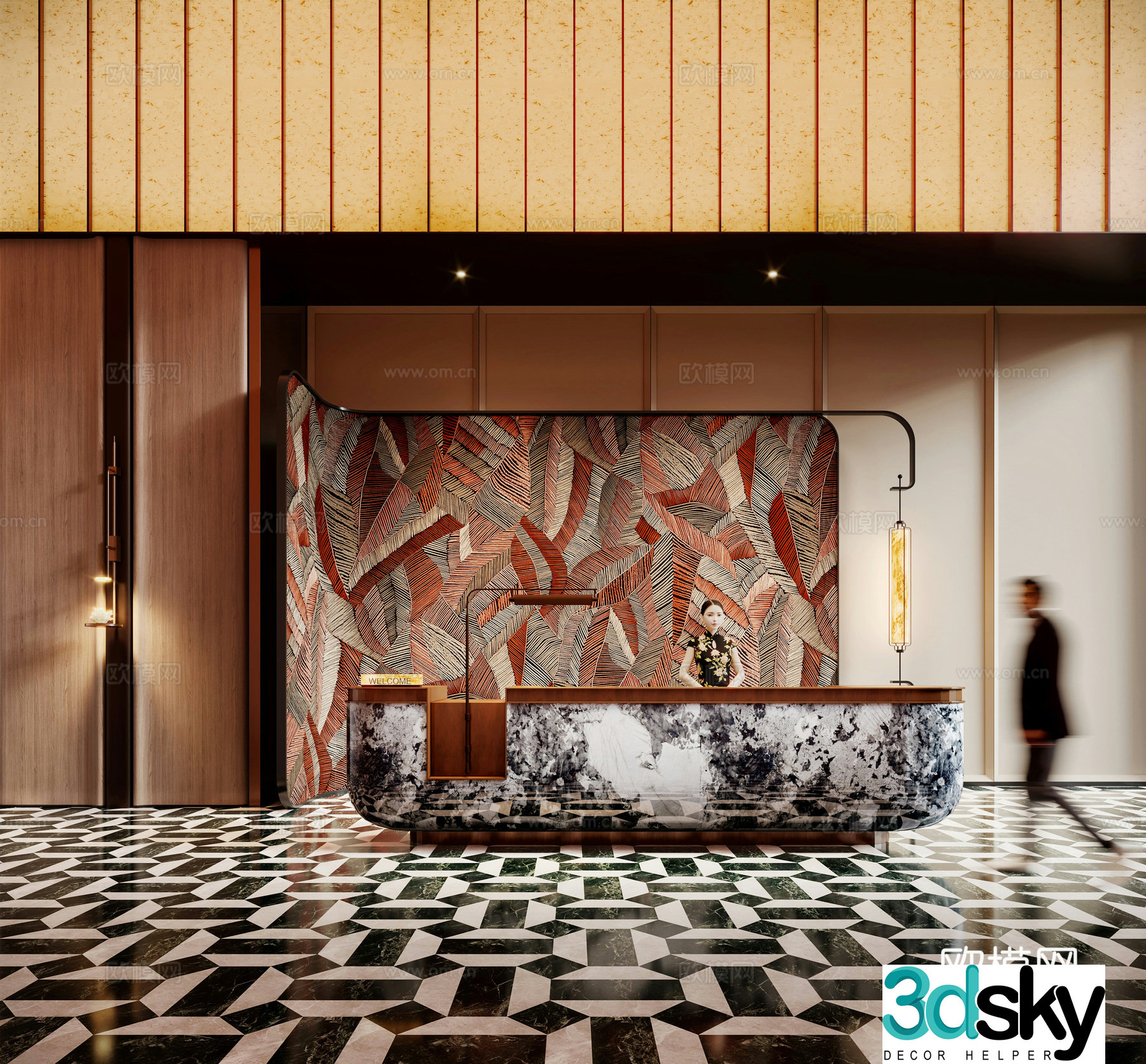 Modern hotel front desk 3d model